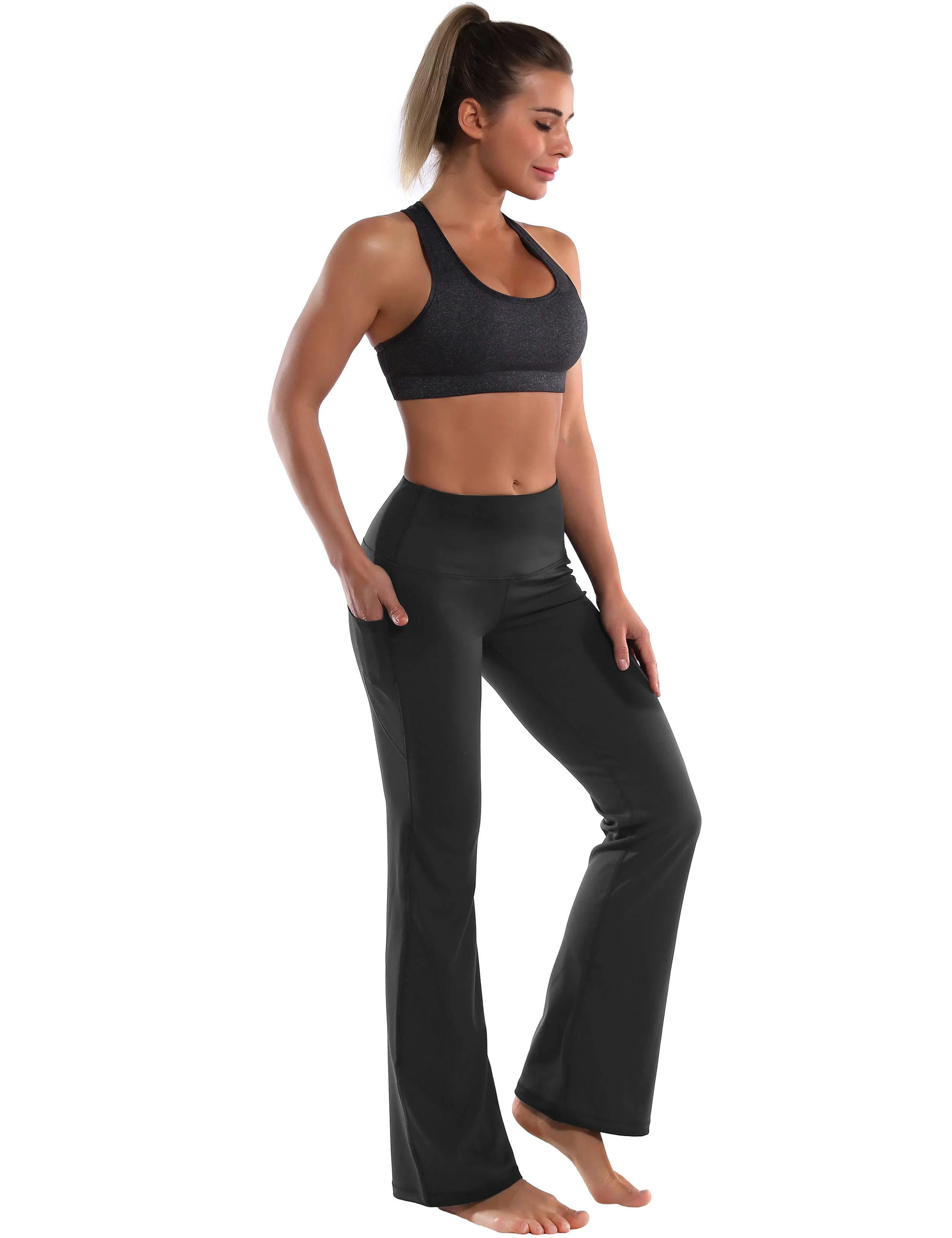 29" 31" 33" 35" 37"  Side Pockets Bootcut Leggings irongrey_Plus Size