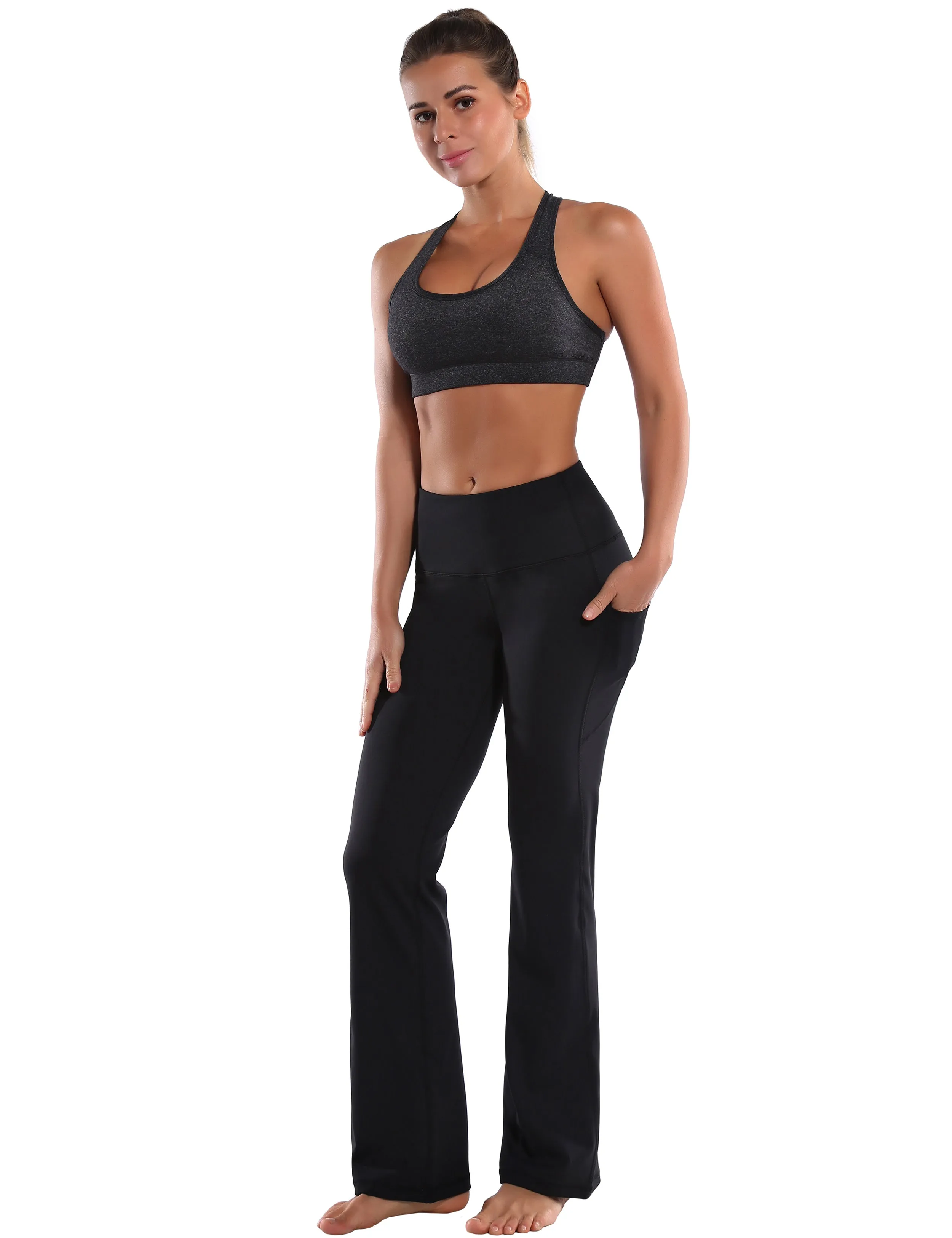 29" 31" 33" 35" 37"  Side Pockets Bootcut Leggings jetblack_Jogging