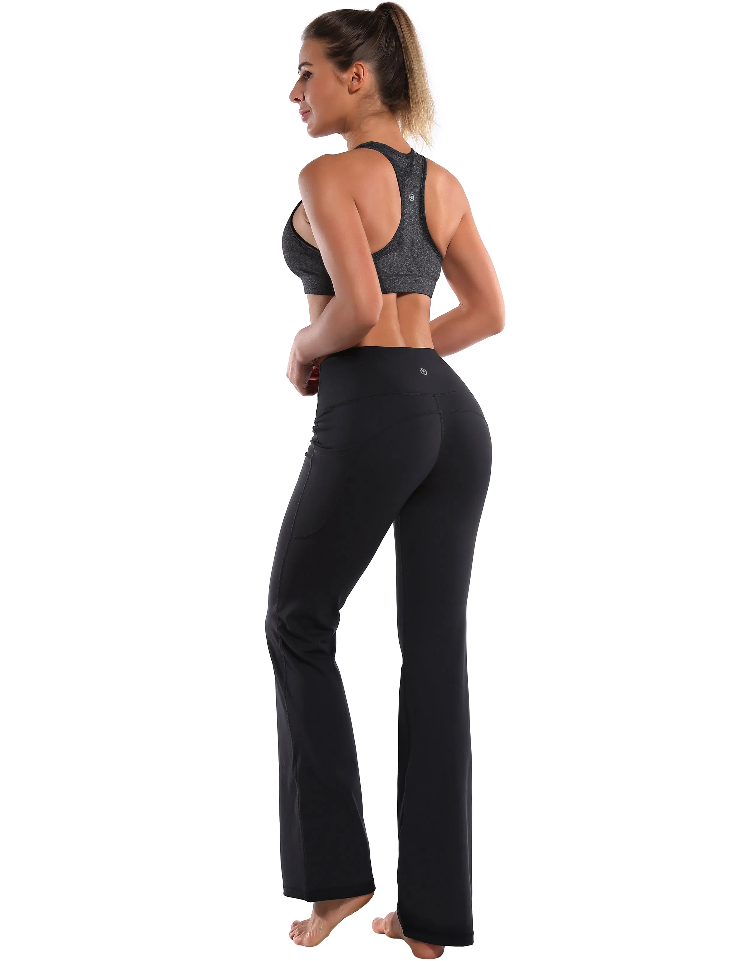29" 31" 33" 35" 37"  Side Pockets Bootcut Leggings jetblack_Jogging