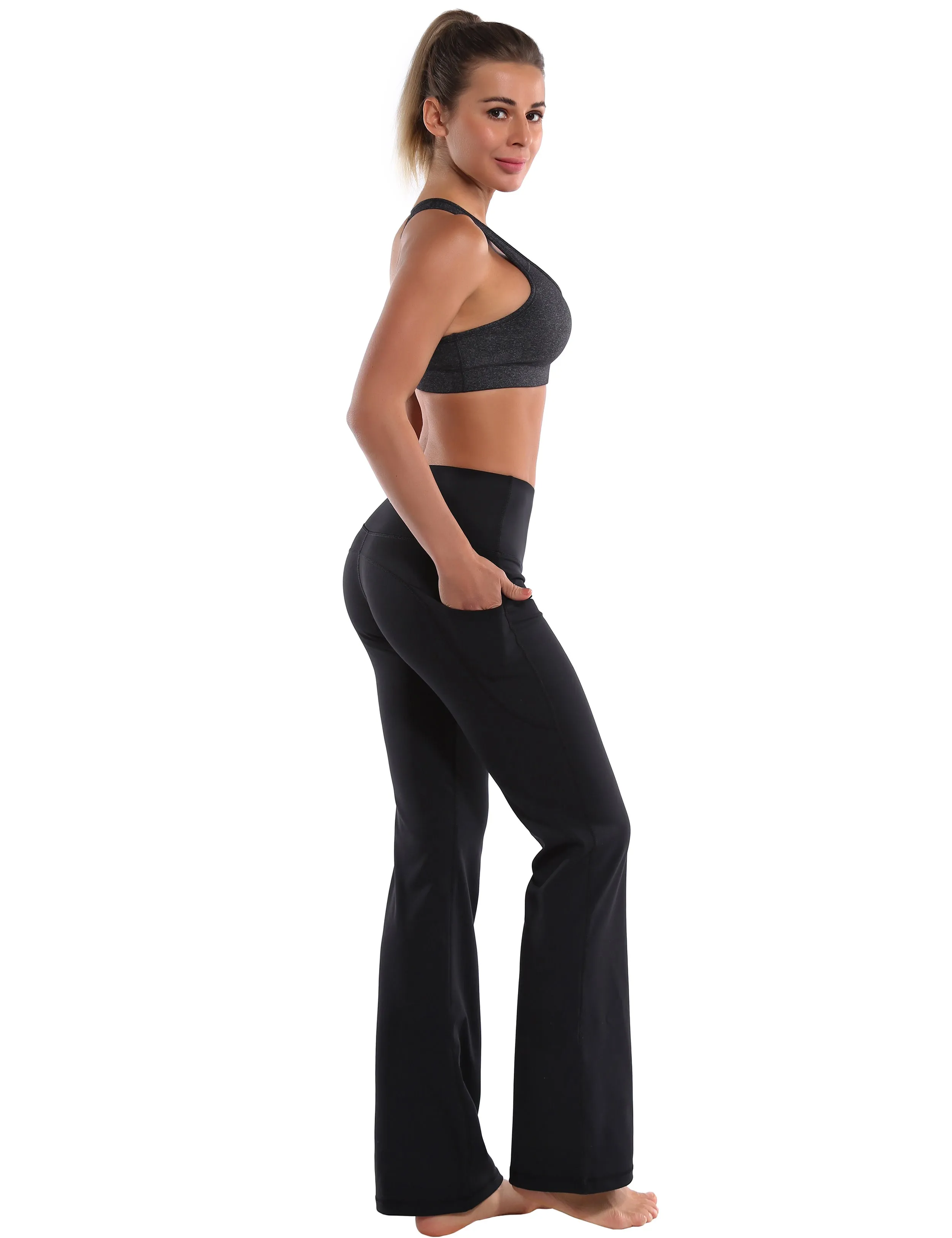 29" 31" 33" 35" 37"  Side Pockets Bootcut Leggings jetblack_Plus Size