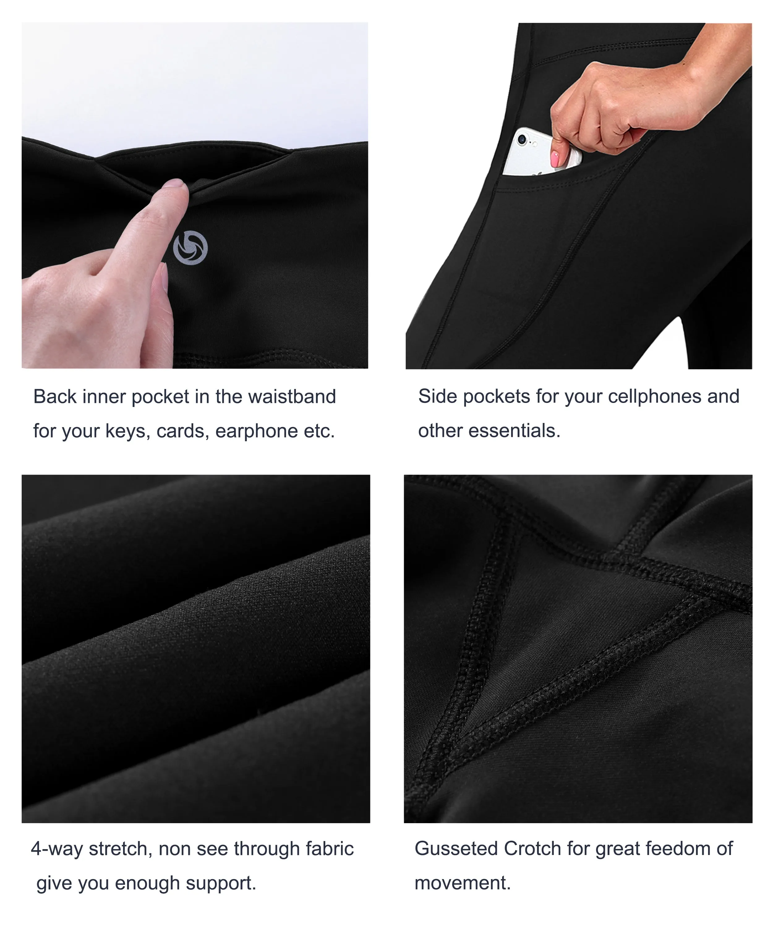 29" 31" 33" 35" 37"  Side Pockets Bootcut Leggings jetblack_Tall Size