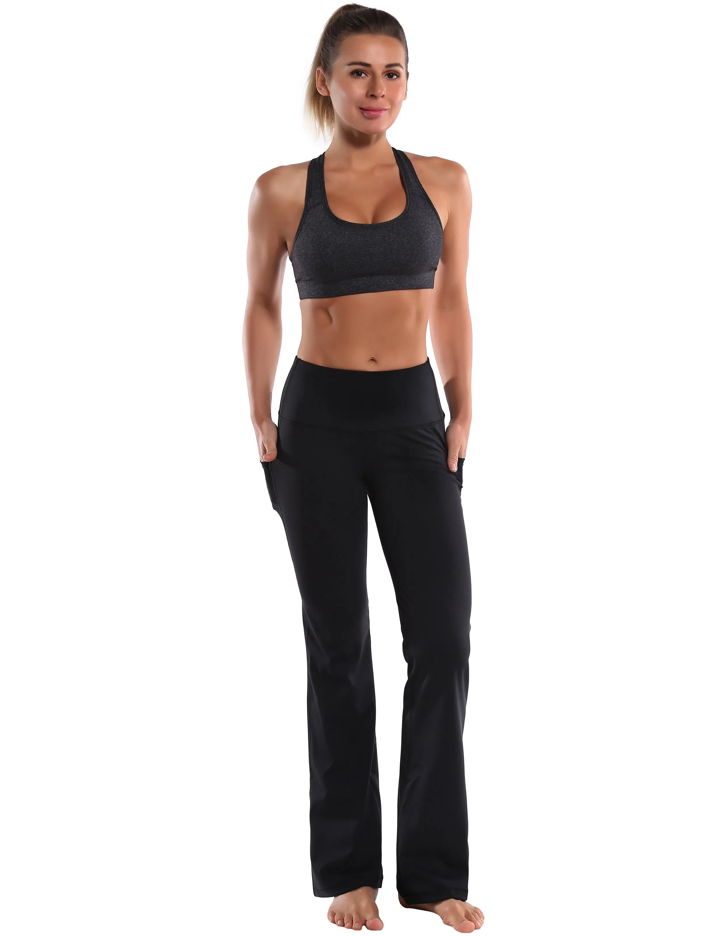 29" 31" 33" 35" 37"  Side Pockets Bootcut Leggings jetblack_Tall Size