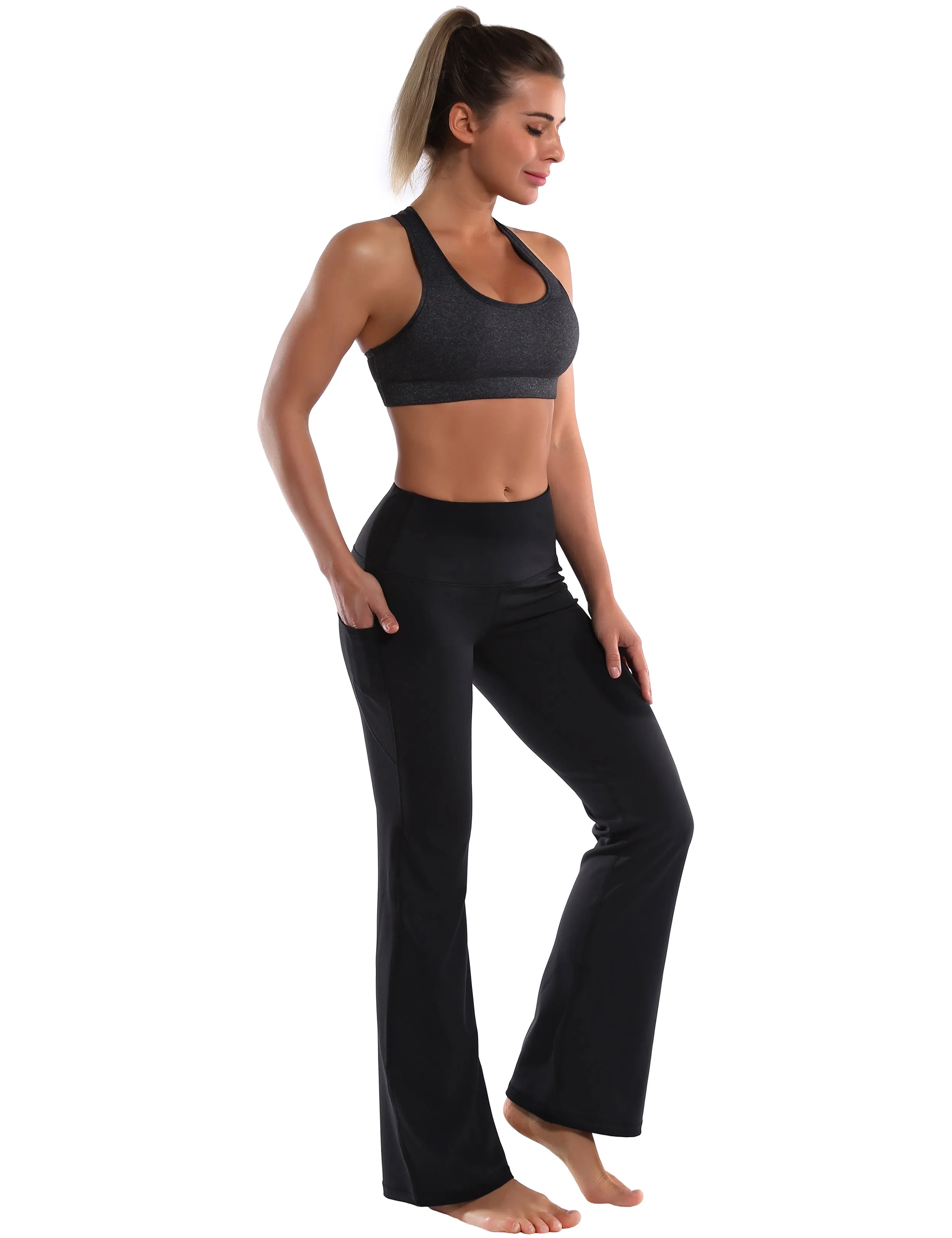 29" 31" 33" 35" 37"  Side Pockets Bootcut Leggings jetblack_Tall Size