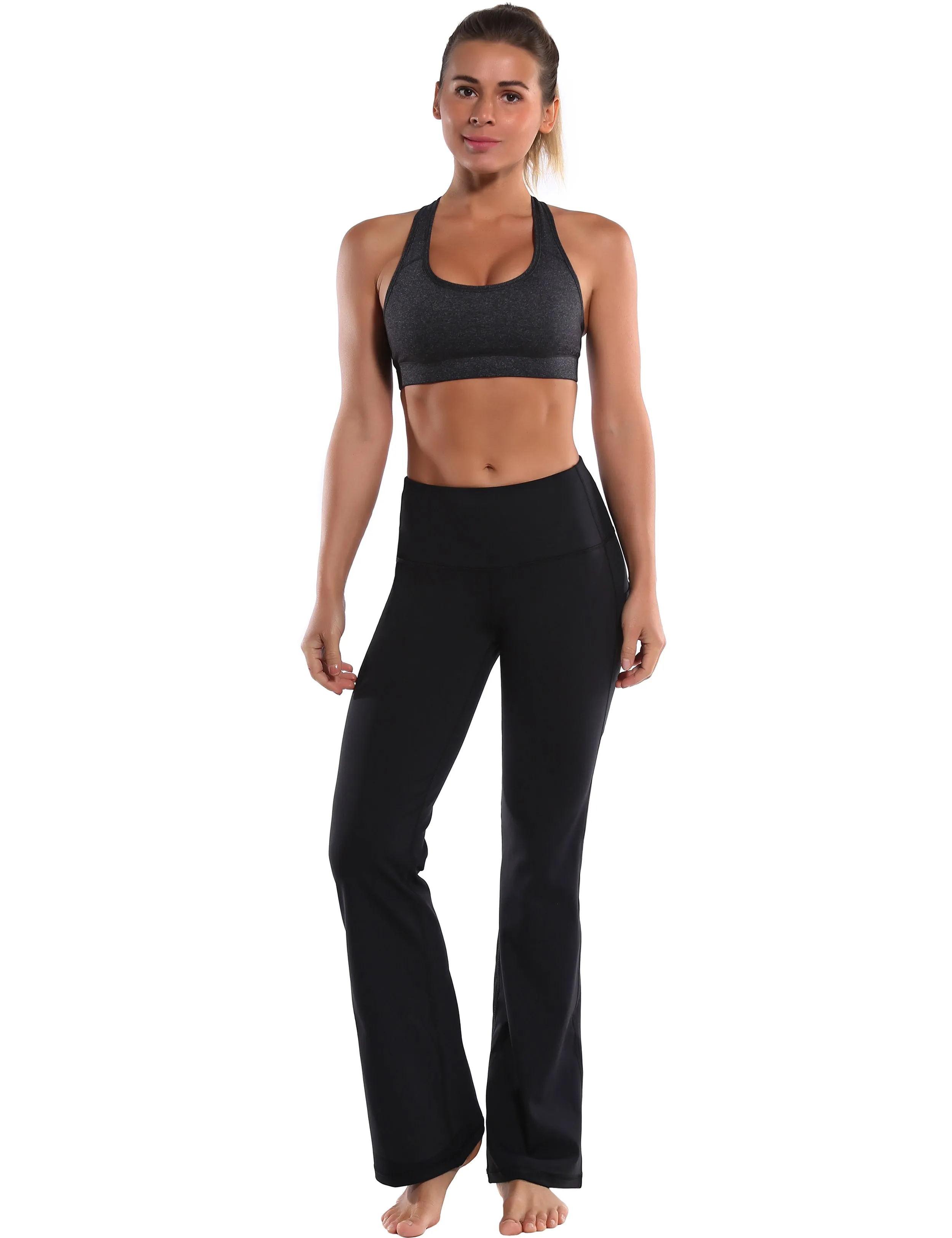 29" 31" 33" 35" 37"  Side Pockets Bootcut Leggings jetblack_Tall Size