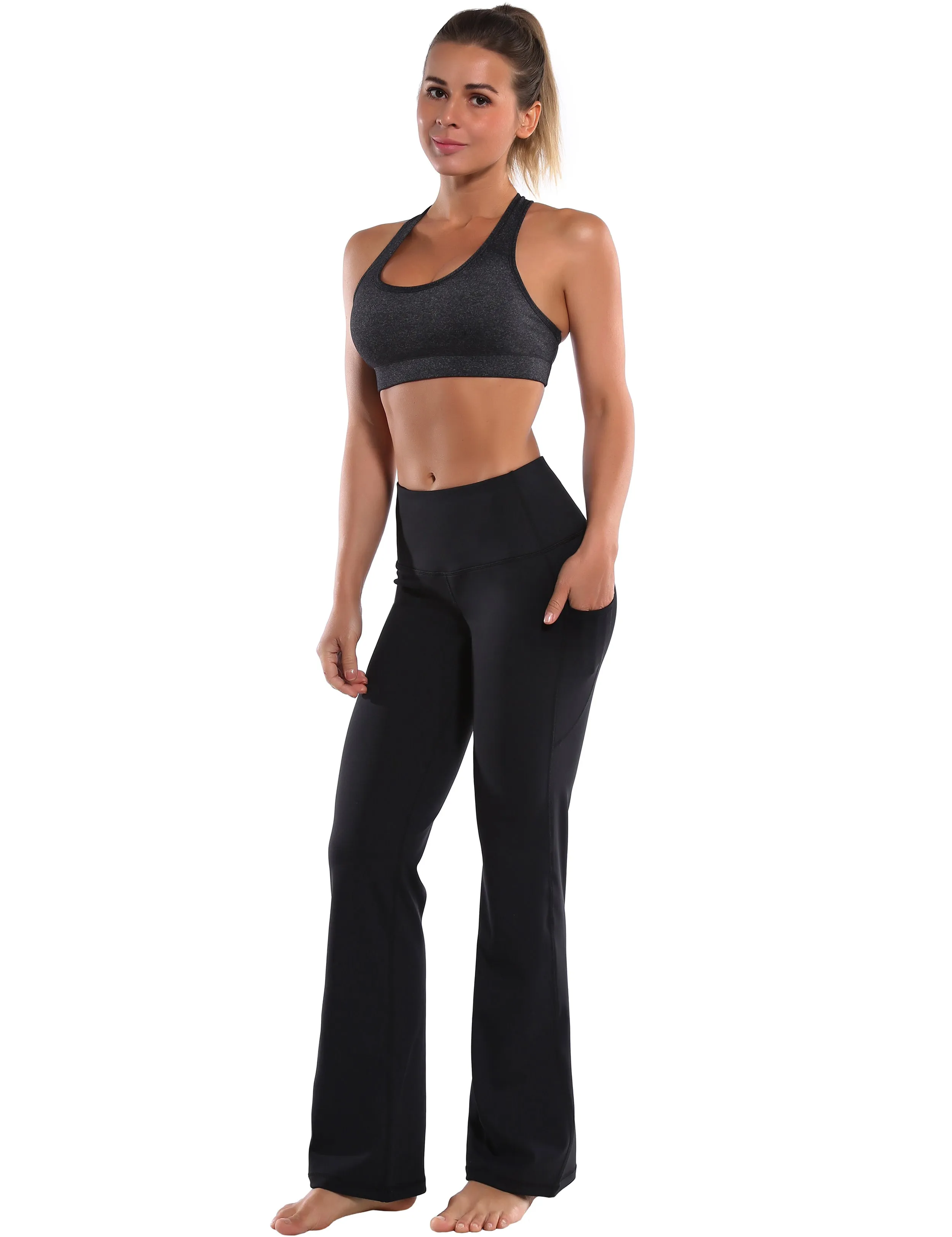 29" 31" 33" 35" 37"  Side Pockets Bootcut Leggings jetblack_Tall Size