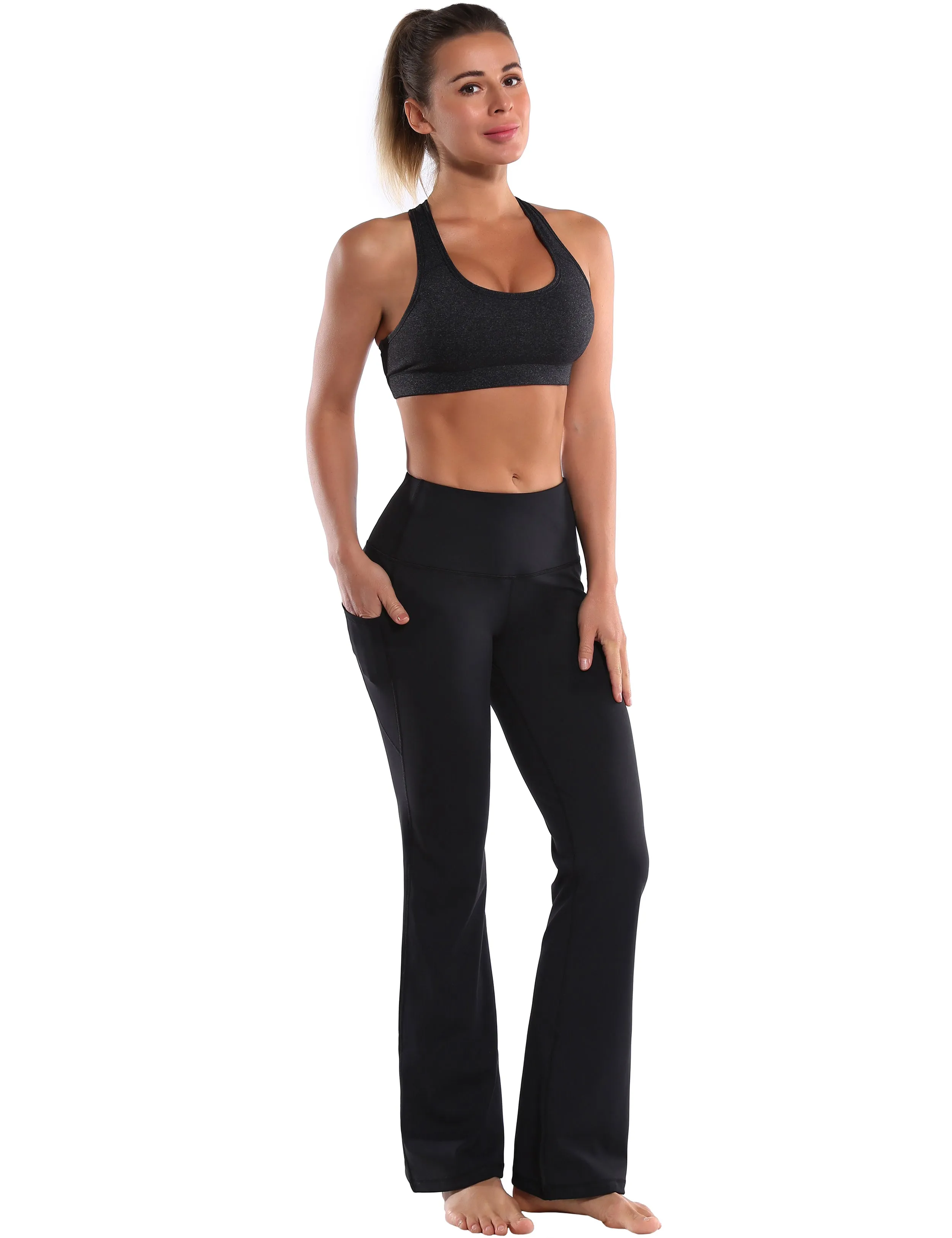 29" 31" 33" 35" 37"  Side Pockets Bootcut Leggings jetblack_Tall Size