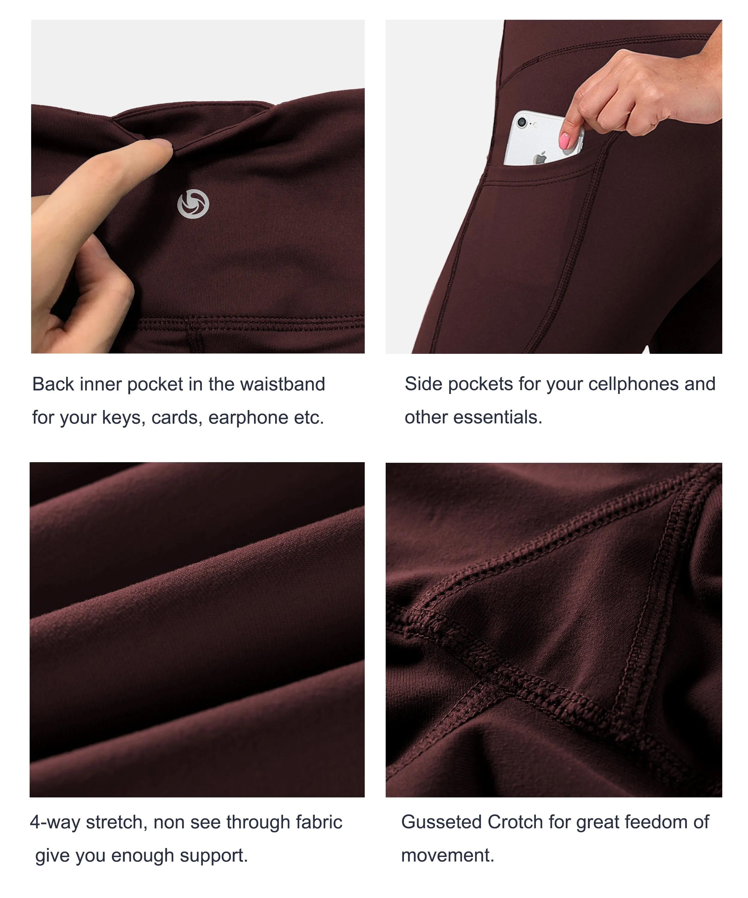 29" 31" 33" 35" 37"  Side Pockets Bootcut Leggings mahoganymaroon_Jogging