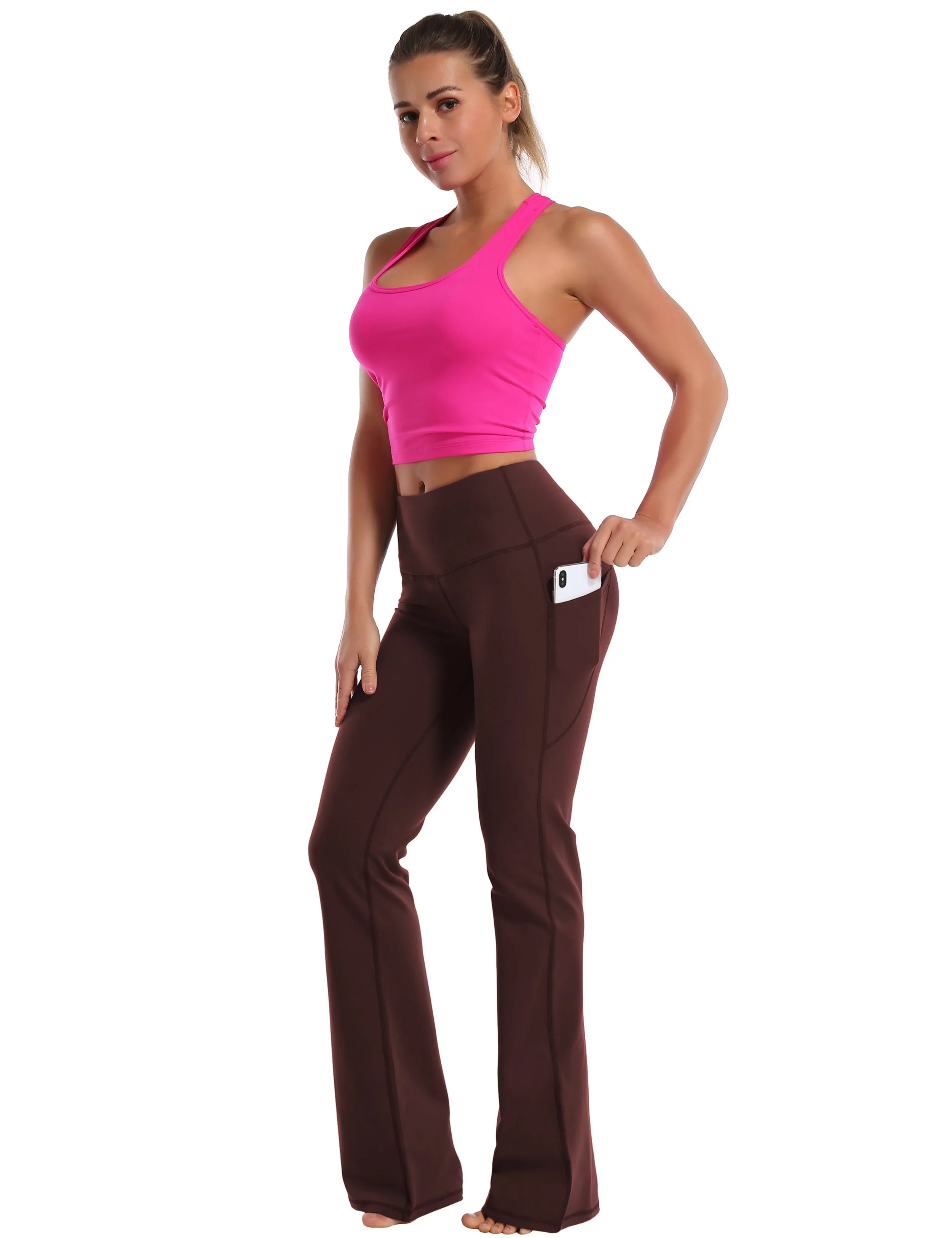 29" 31" 33" 35" 37"  Side Pockets Bootcut Leggings mahoganymaroon_Jogging