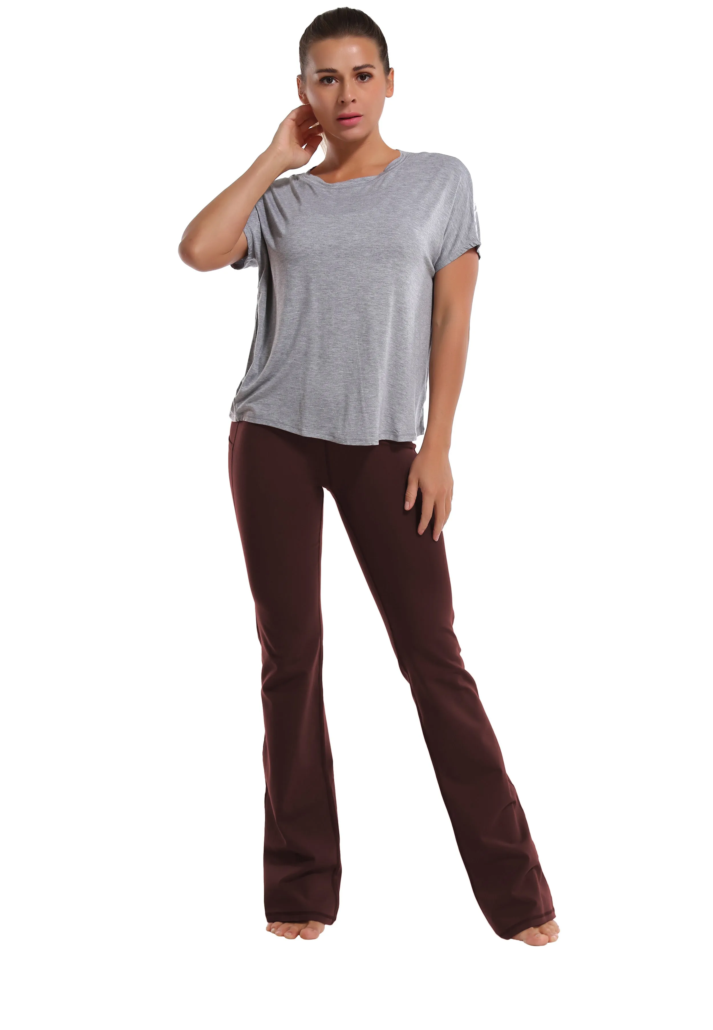29" 31" 33" 35" 37"  Side Pockets Bootcut Leggings mahoganymaroon_Jogging