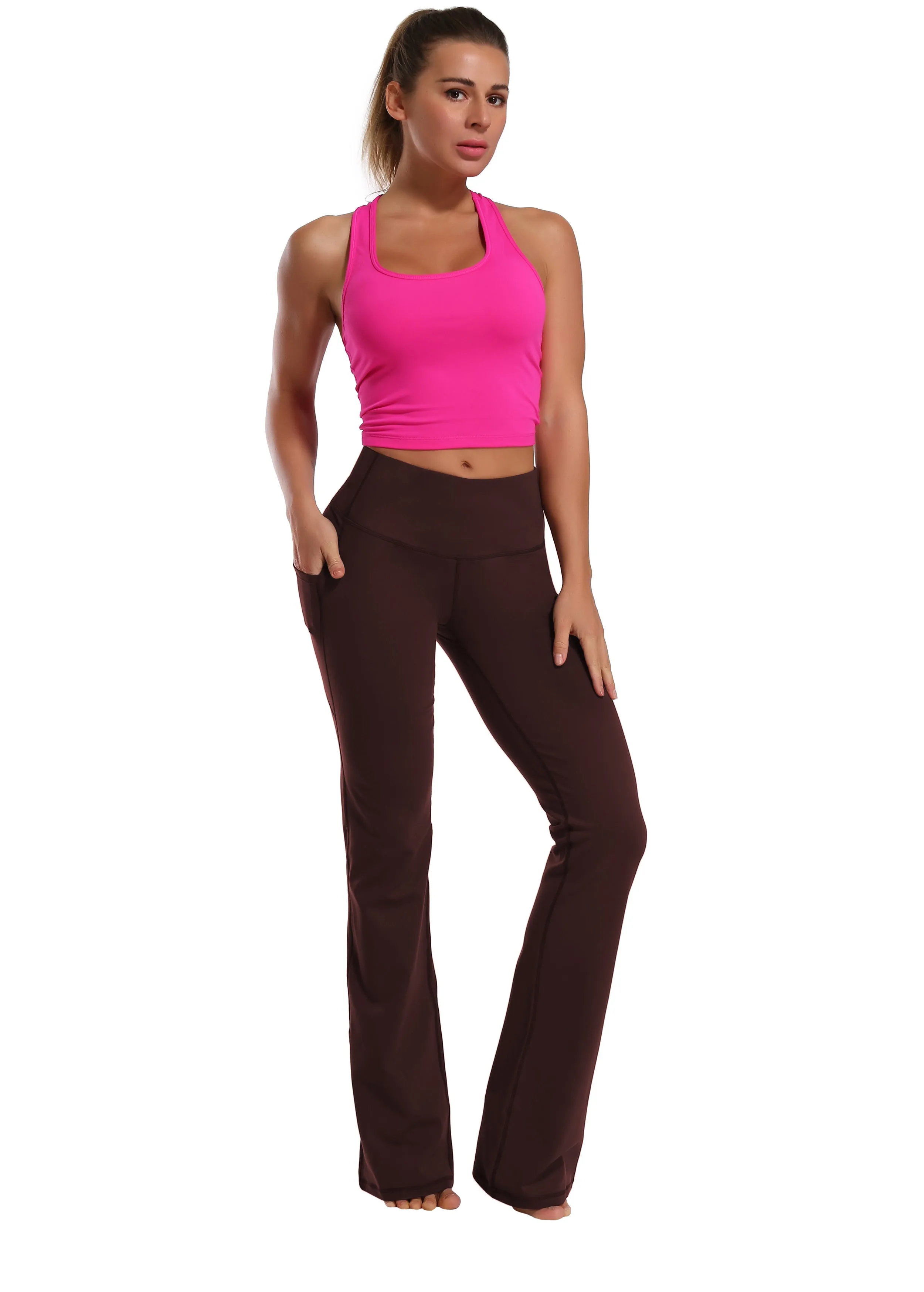 29" 31" 33" 35" 37"  Side Pockets Bootcut Leggings mahoganymaroon_Jogging