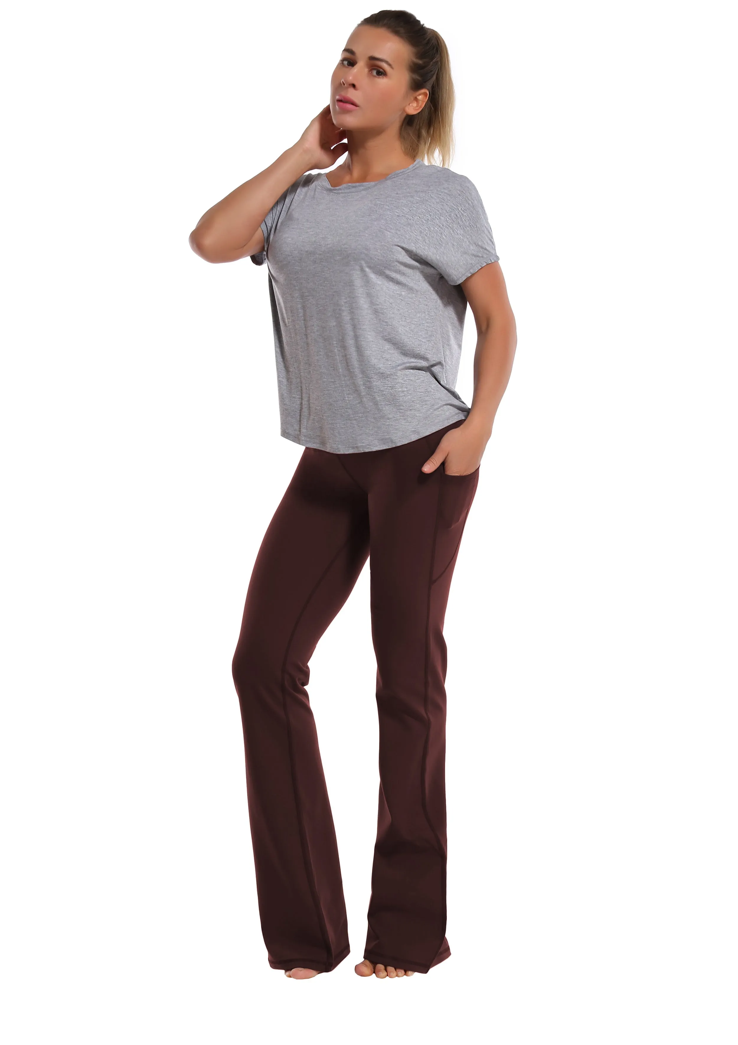 29" 31" 33" 35" 37"  Side Pockets Bootcut Leggings mahoganymaroon_Jogging