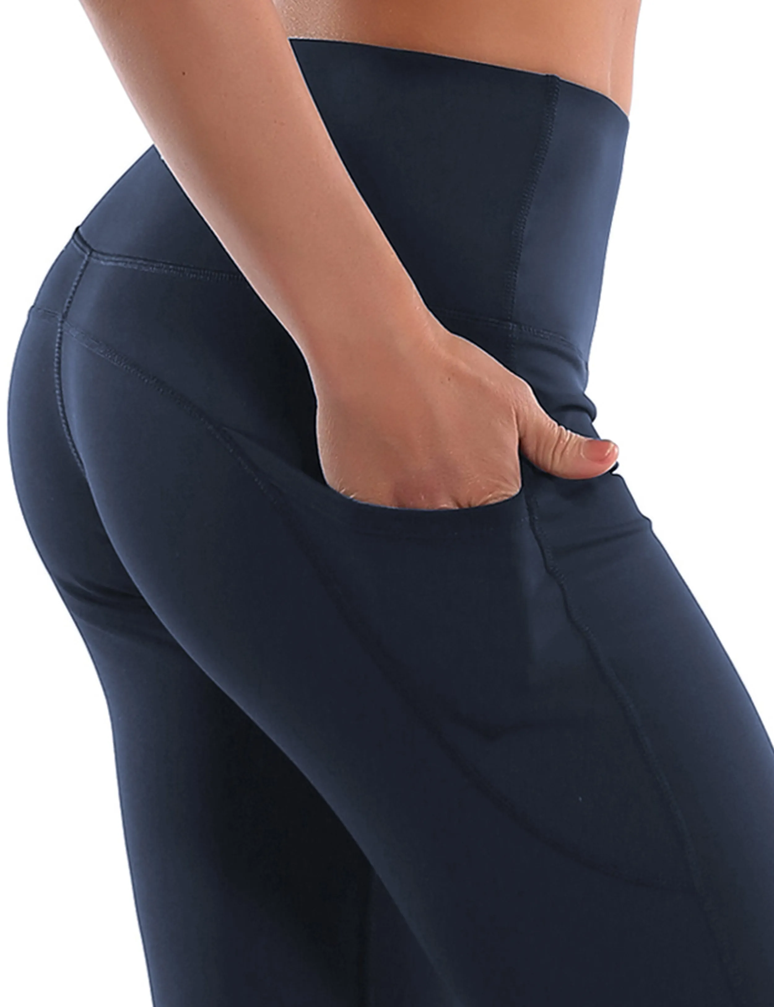 29" 31" 33" 35" 37"  Side Pockets Bootcut Leggings navyblue_Plus Size