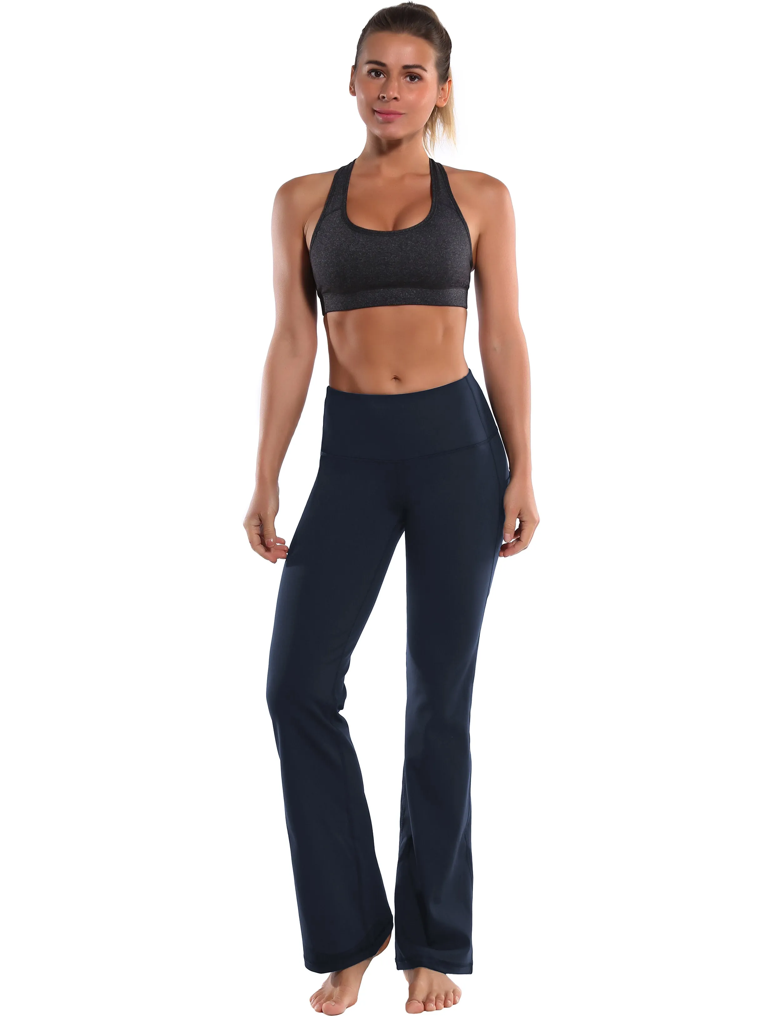 29" 31" 33" 35" 37"  Side Pockets Bootcut Leggings navyblue_Plus Size