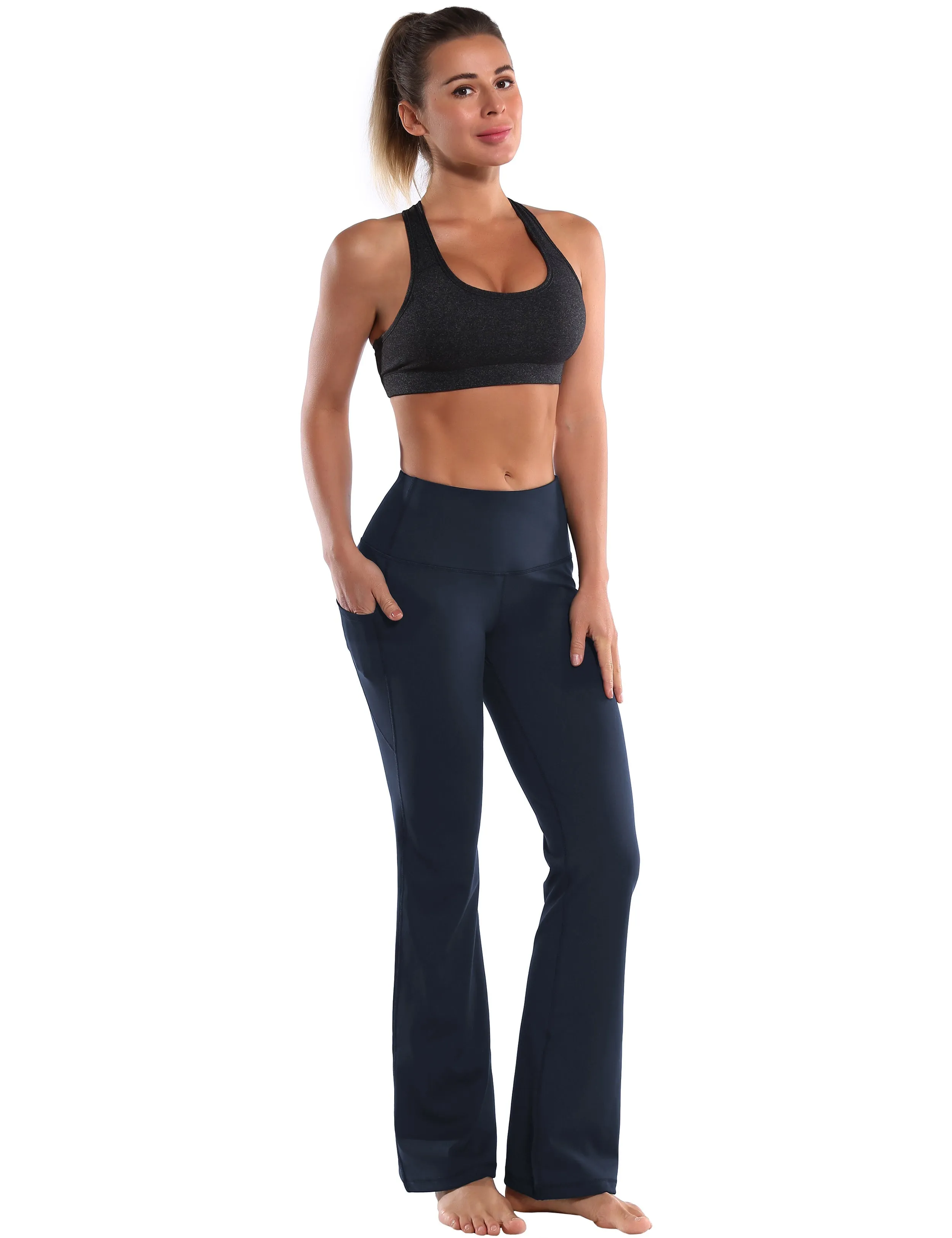 29" 31" 33" 35" 37"  Side Pockets Bootcut Leggings navyblue_Plus Size