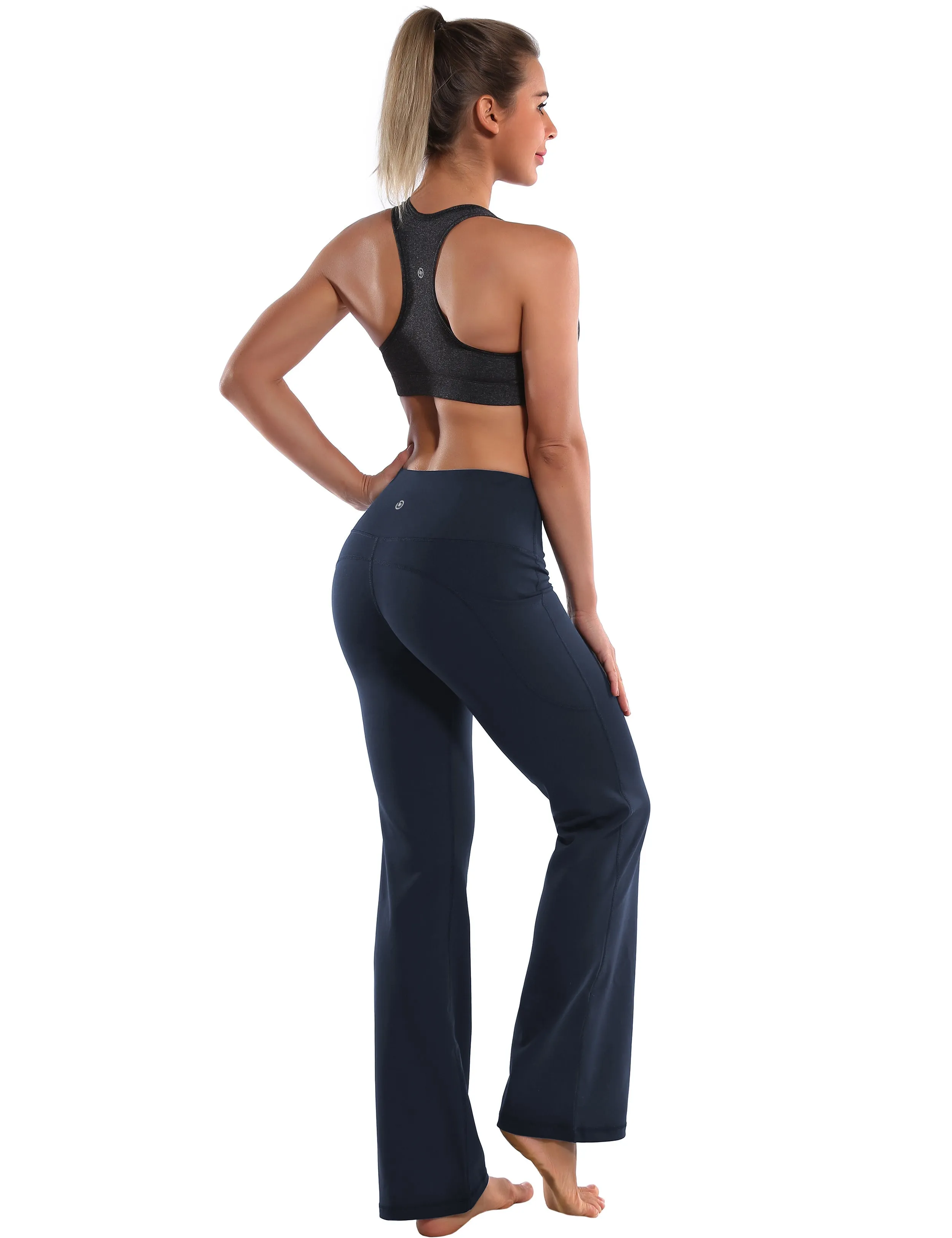 29" 31" 33" 35" 37"  Side Pockets Bootcut Leggings navyblue_Plus Size