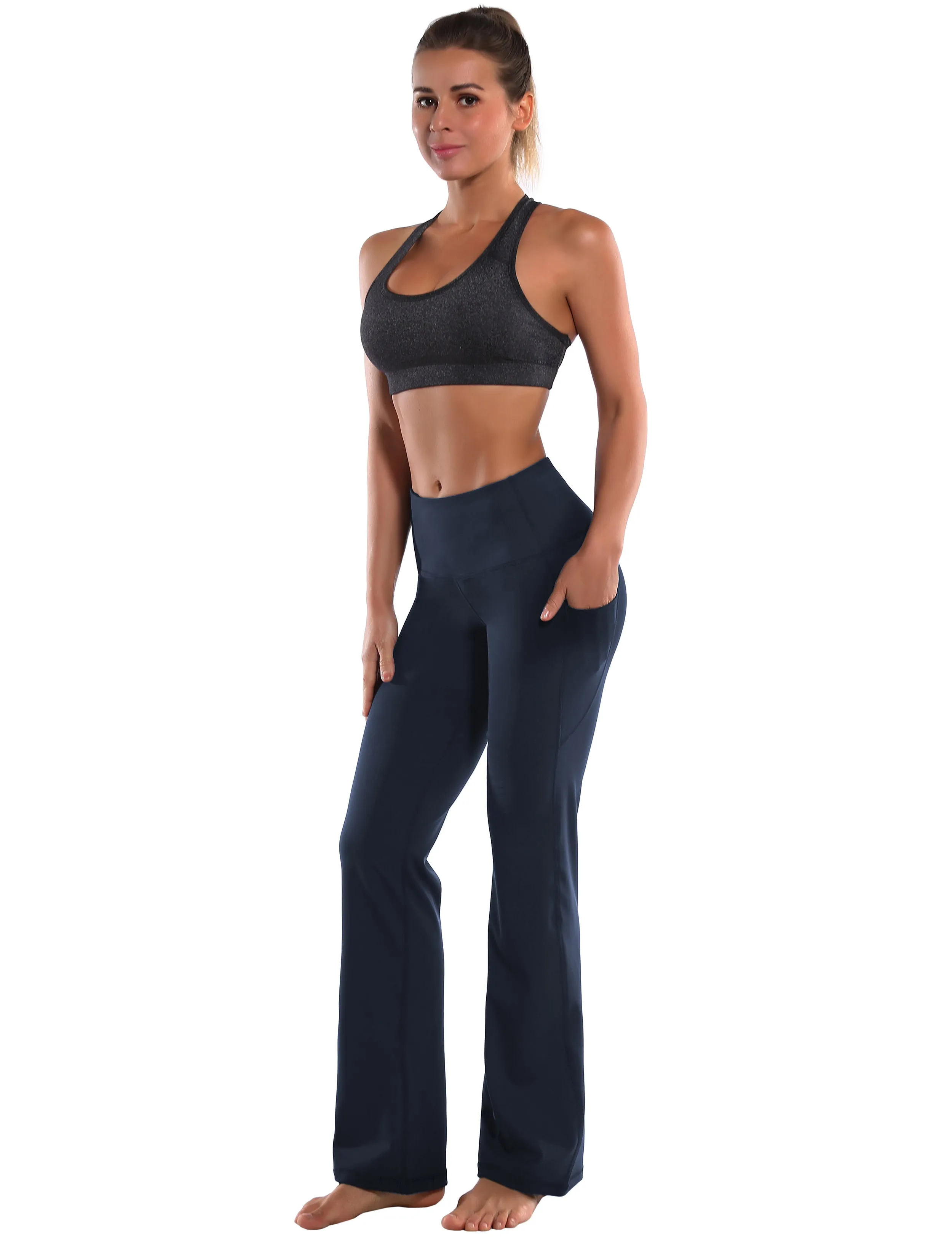 29" 31" 33" 35" 37"  Side Pockets Bootcut Leggings navyblue_Plus Size