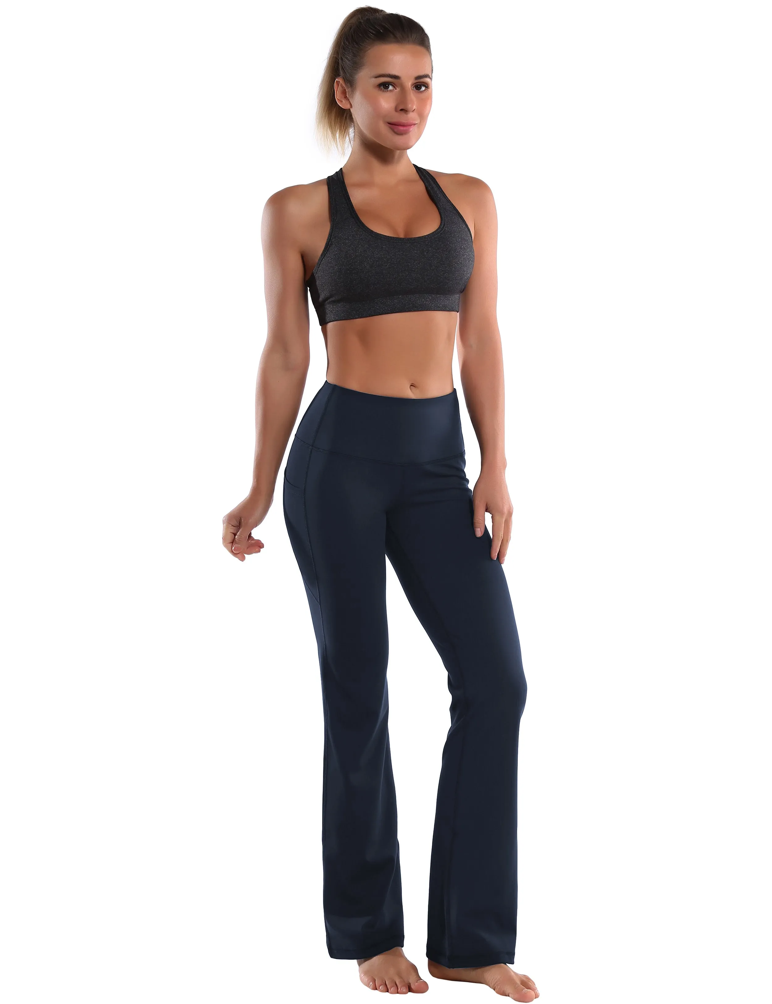 29" 31" 33" 35" 37"  Side Pockets Bootcut Leggings navyblue_Plus Size
