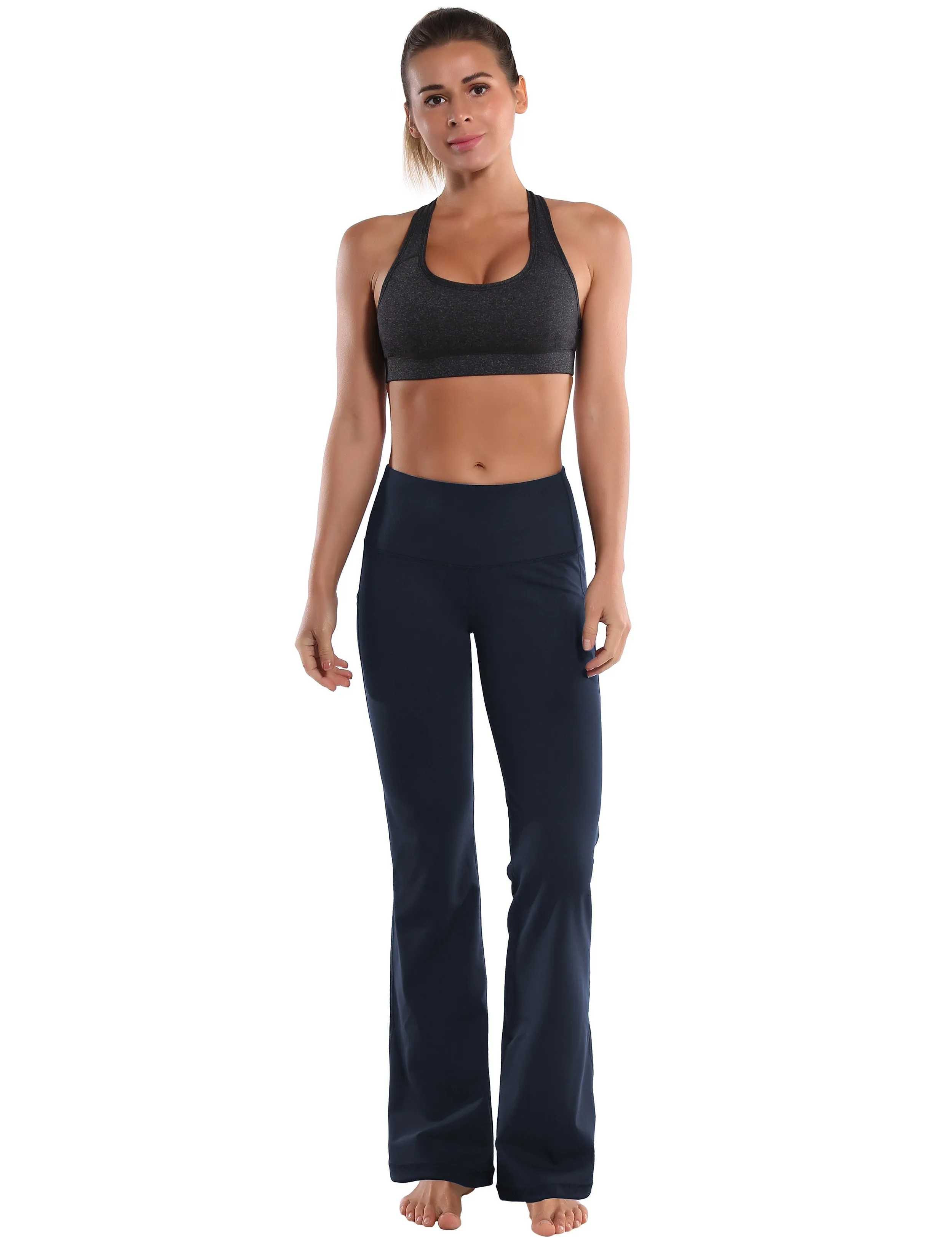 29" 31" 33" 35" 37"  Side Pockets Bootcut Leggings navyblue_Plus Size