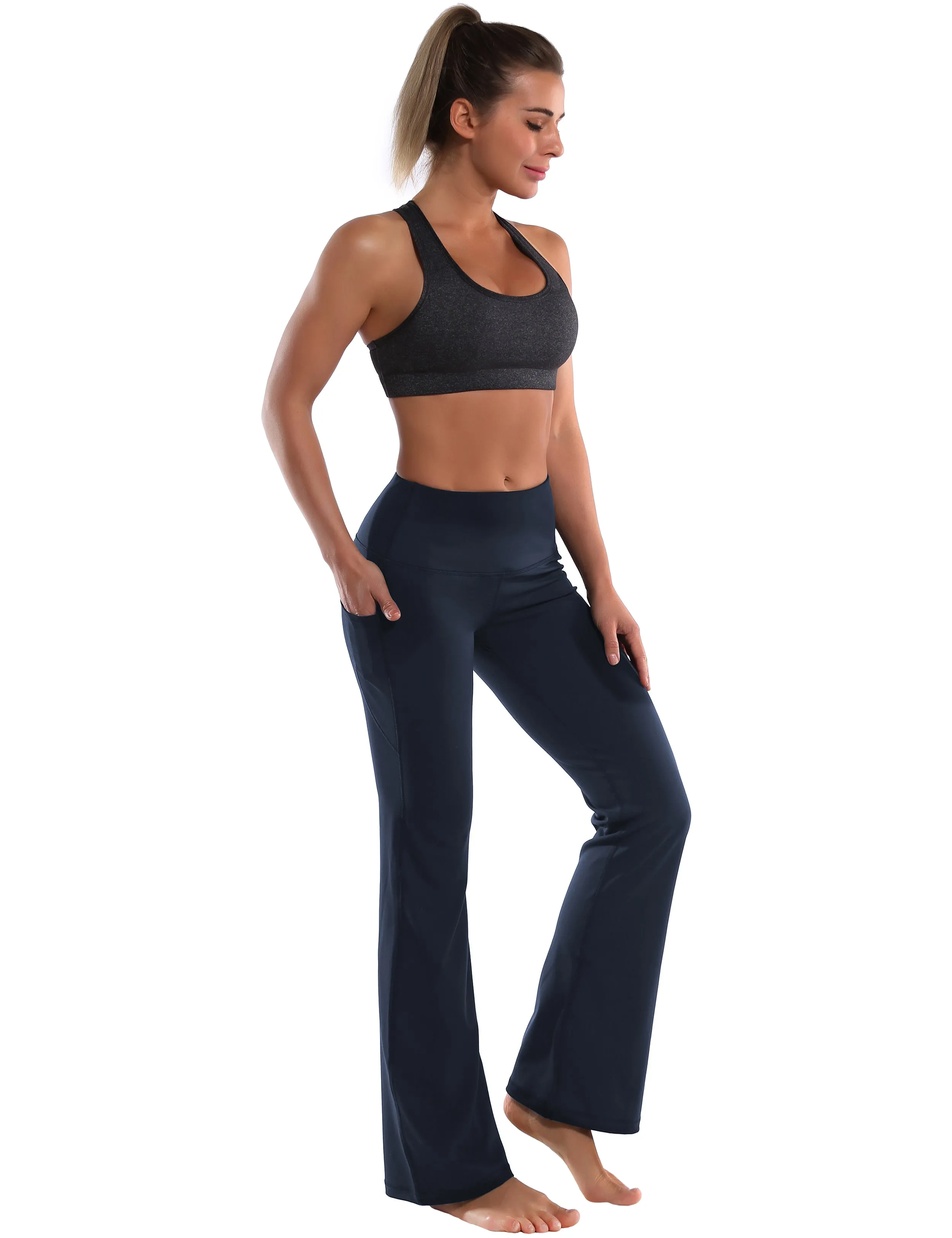 29" 31" 33" 35" 37"  Side Pockets Bootcut Leggings navyblue_Plus Size