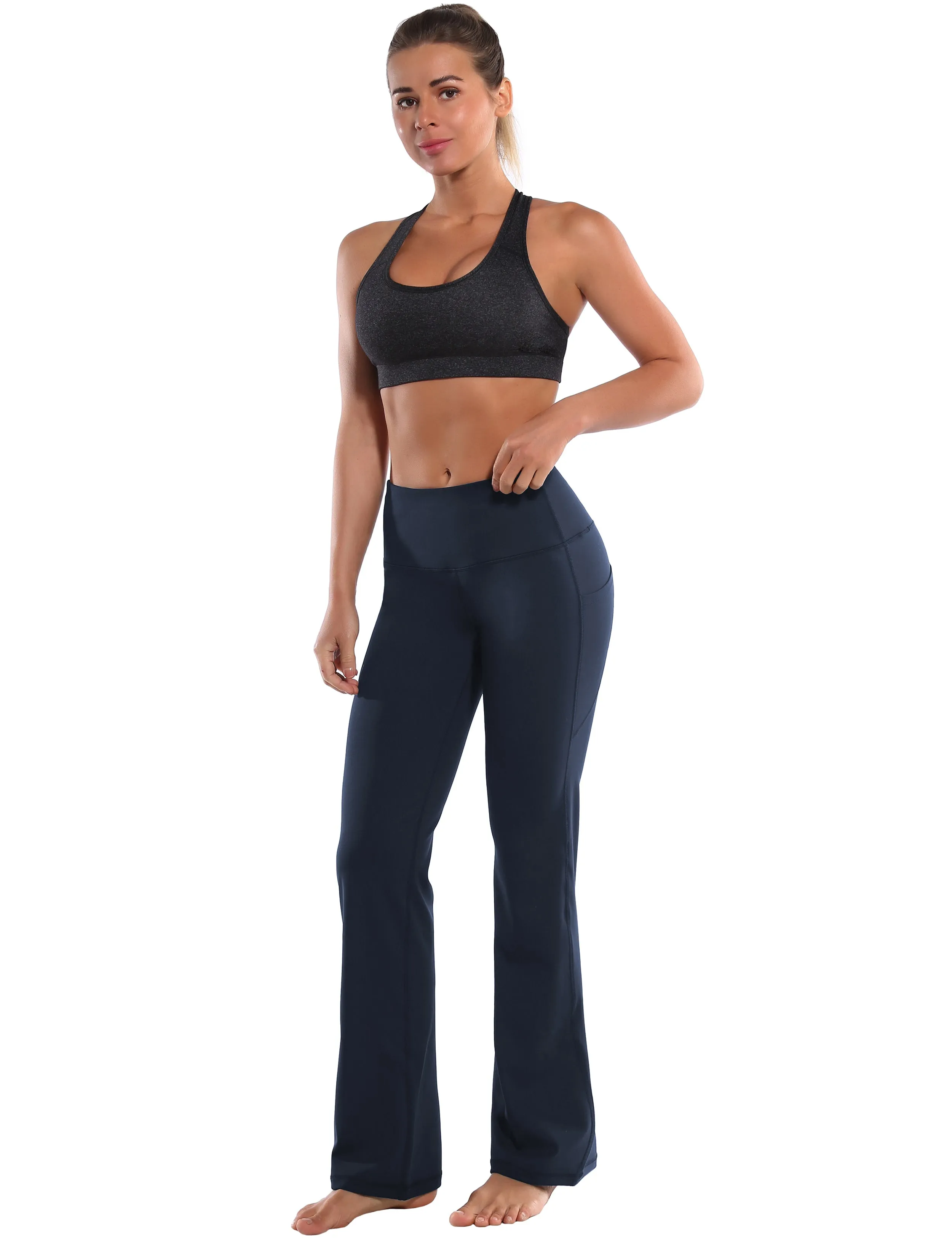 29" 31" 33" 35" 37"  Side Pockets Bootcut Leggings navyblue_Plus Size