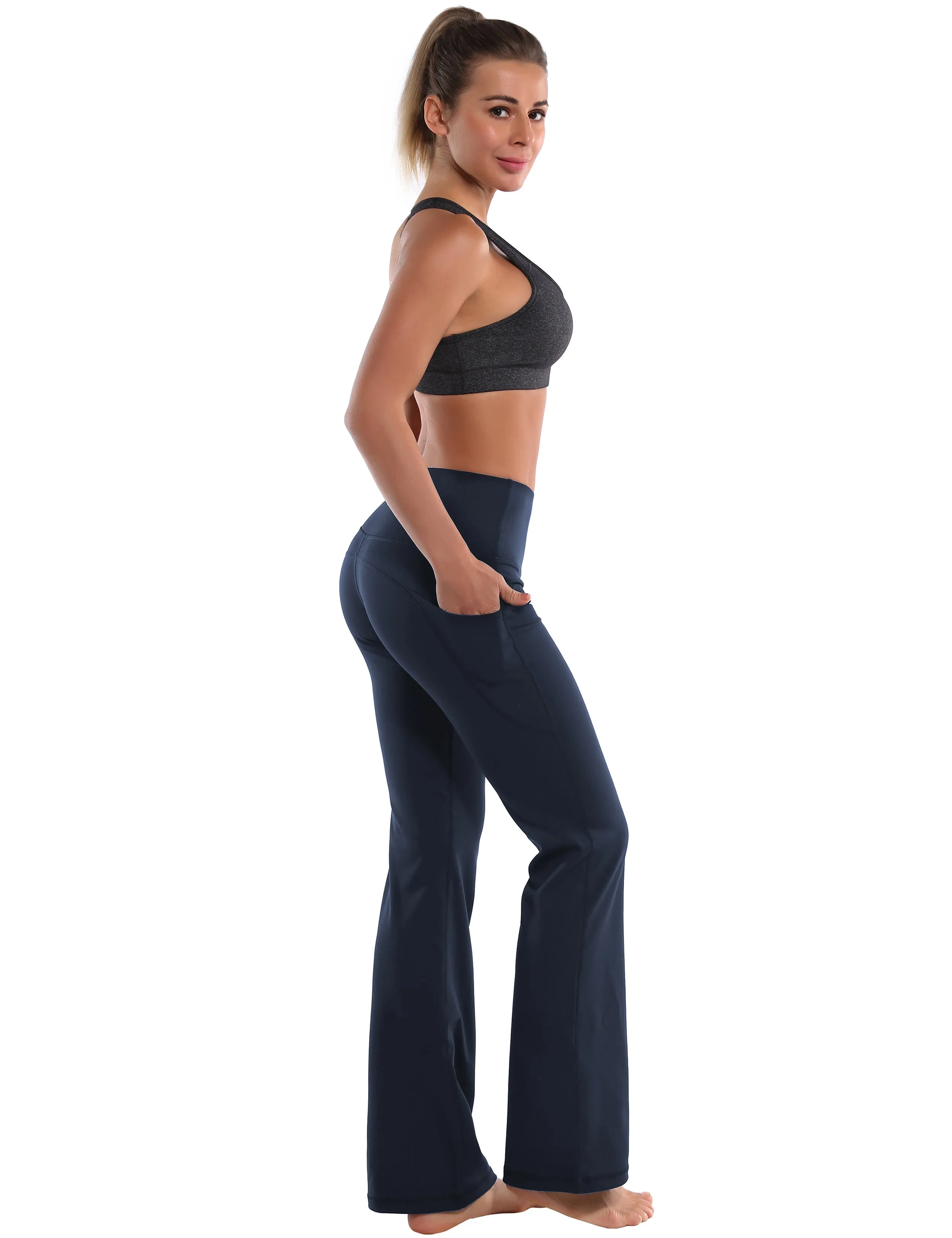 29" 31" 33" 35" 37"  Side Pockets Bootcut Leggings navyblue_Plus Size