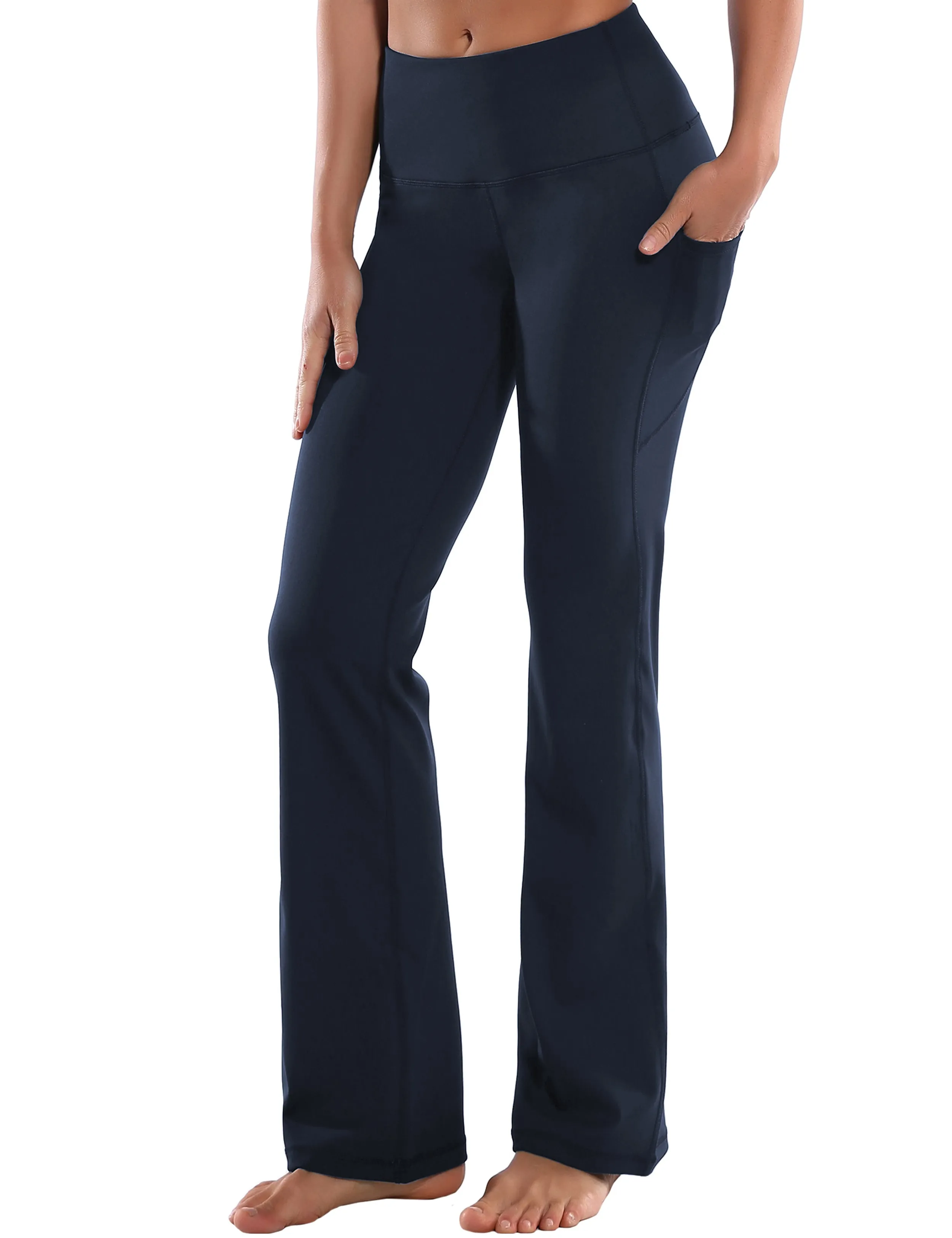 29" 31" 33" 35" 37"  Side Pockets Bootcut Leggings navyblue_Plus Size