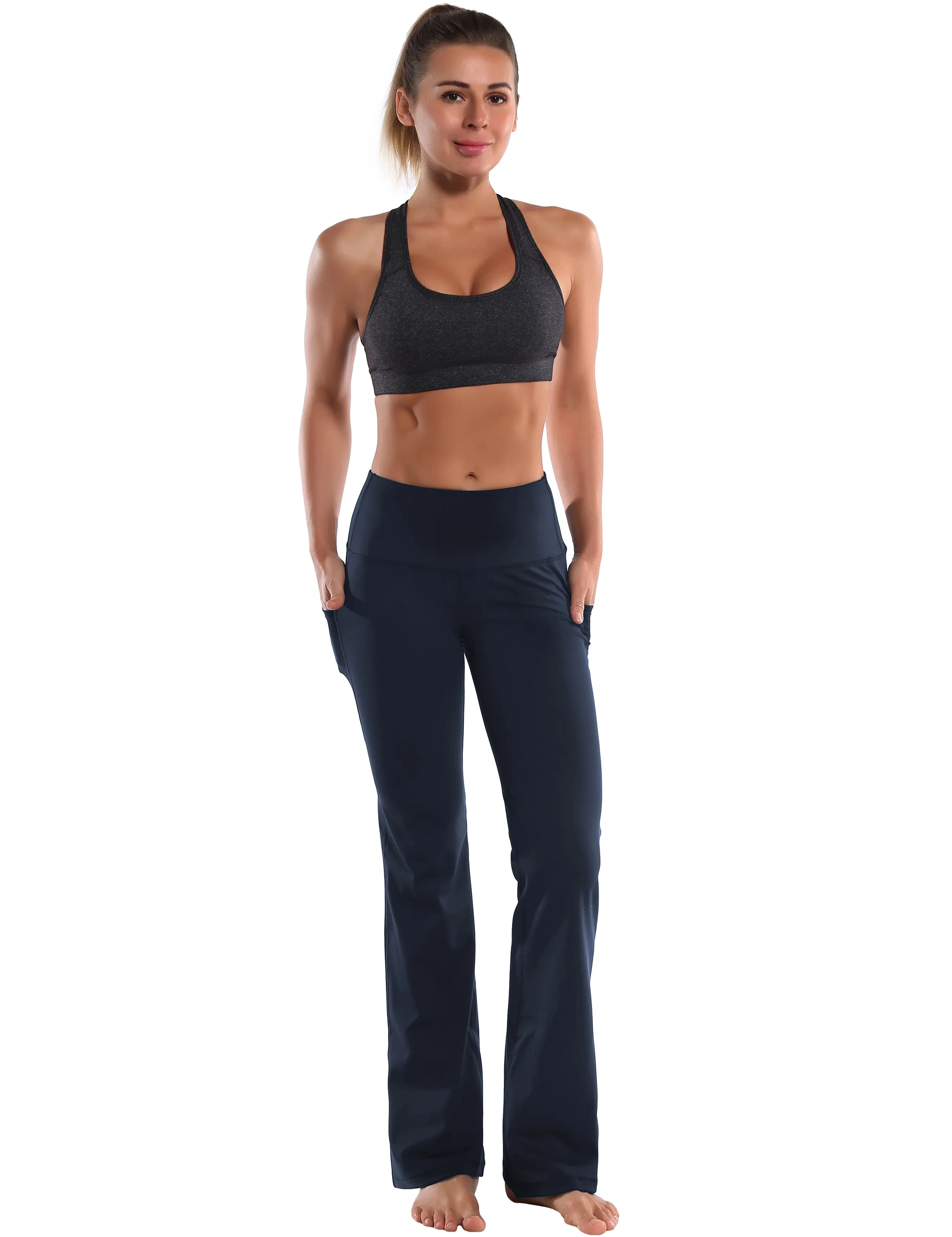 29" 31" 33" 35" 37"  Side Pockets Bootcut Leggings navyblue_Plus Size