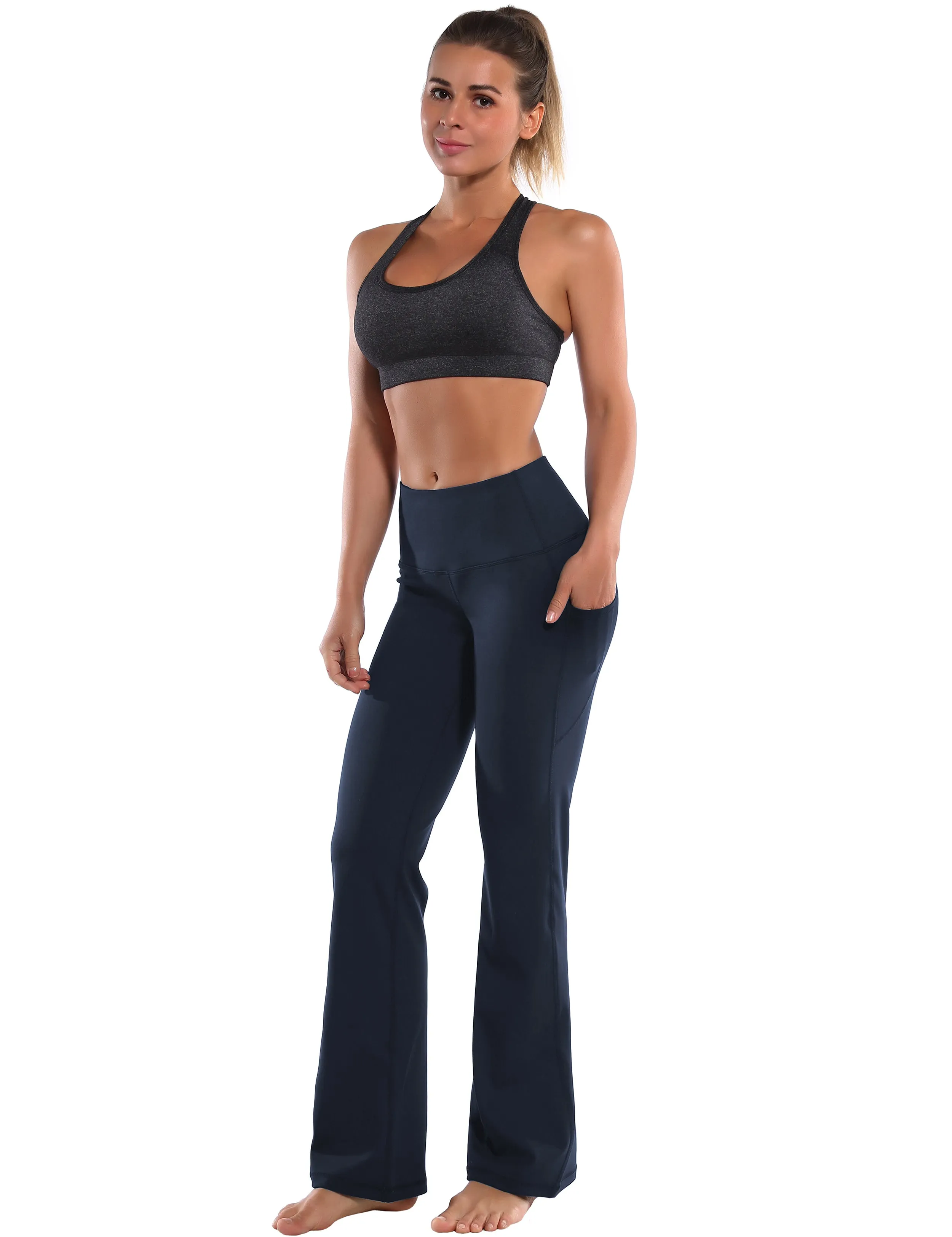 29" 31" 33" 35" 37"  Side Pockets Bootcut Leggings navyblue_Plus Size