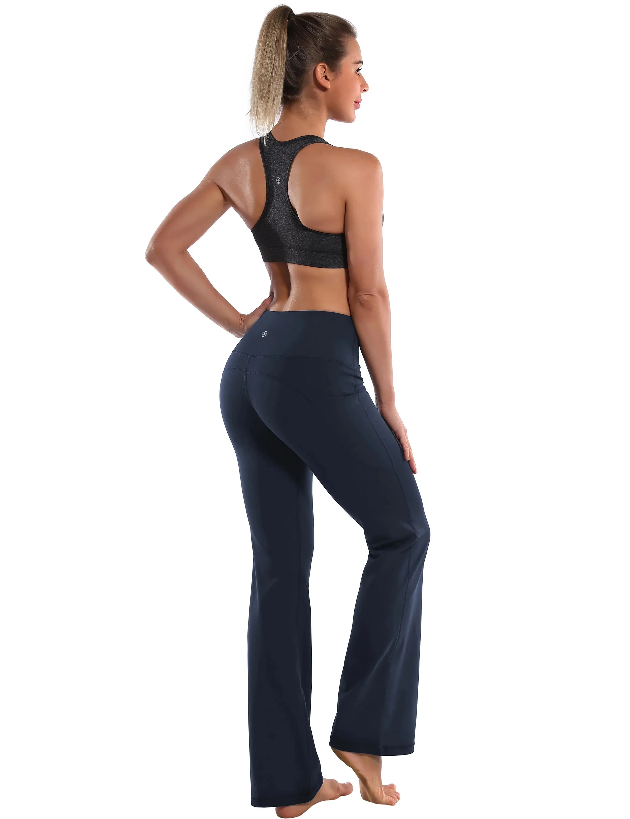 29" 31" 33" 35" 37"  Side Pockets Bootcut Leggings navyblue_yogastudio