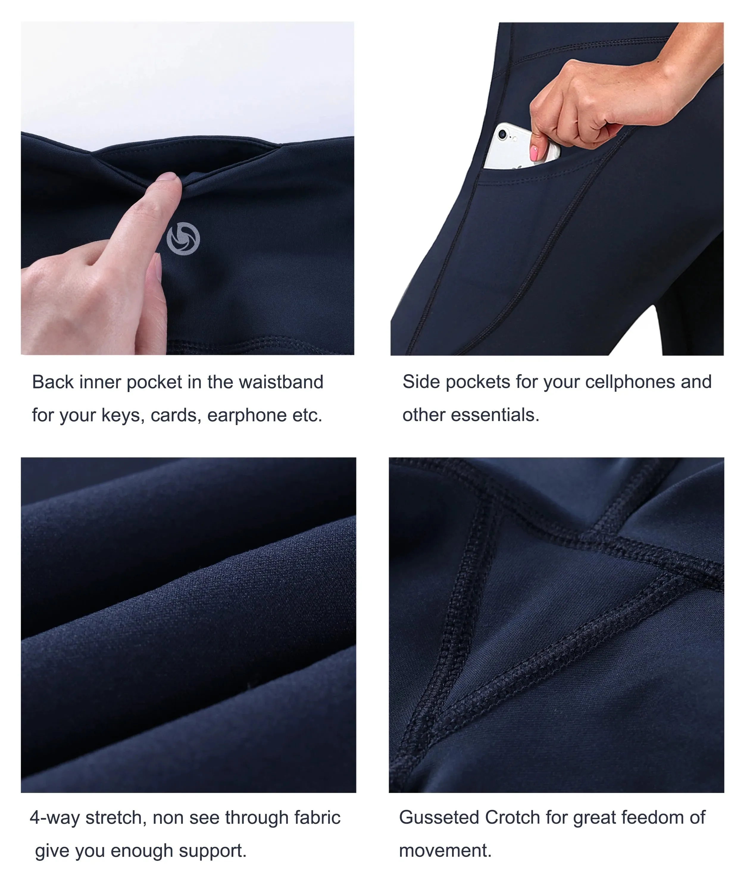 29" 31" 33" 35" 37"  Side Pockets Bootcut Leggings navyblue_yogastudio