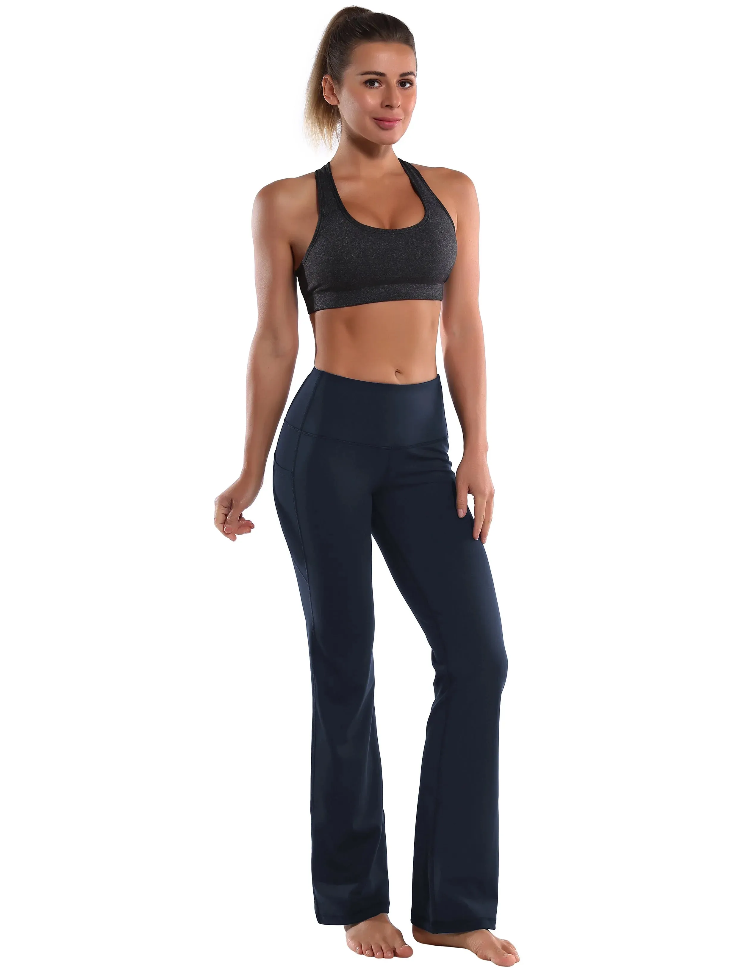 29" 31" 33" 35" 37"  Side Pockets Bootcut Leggings navyblue_yogastudio