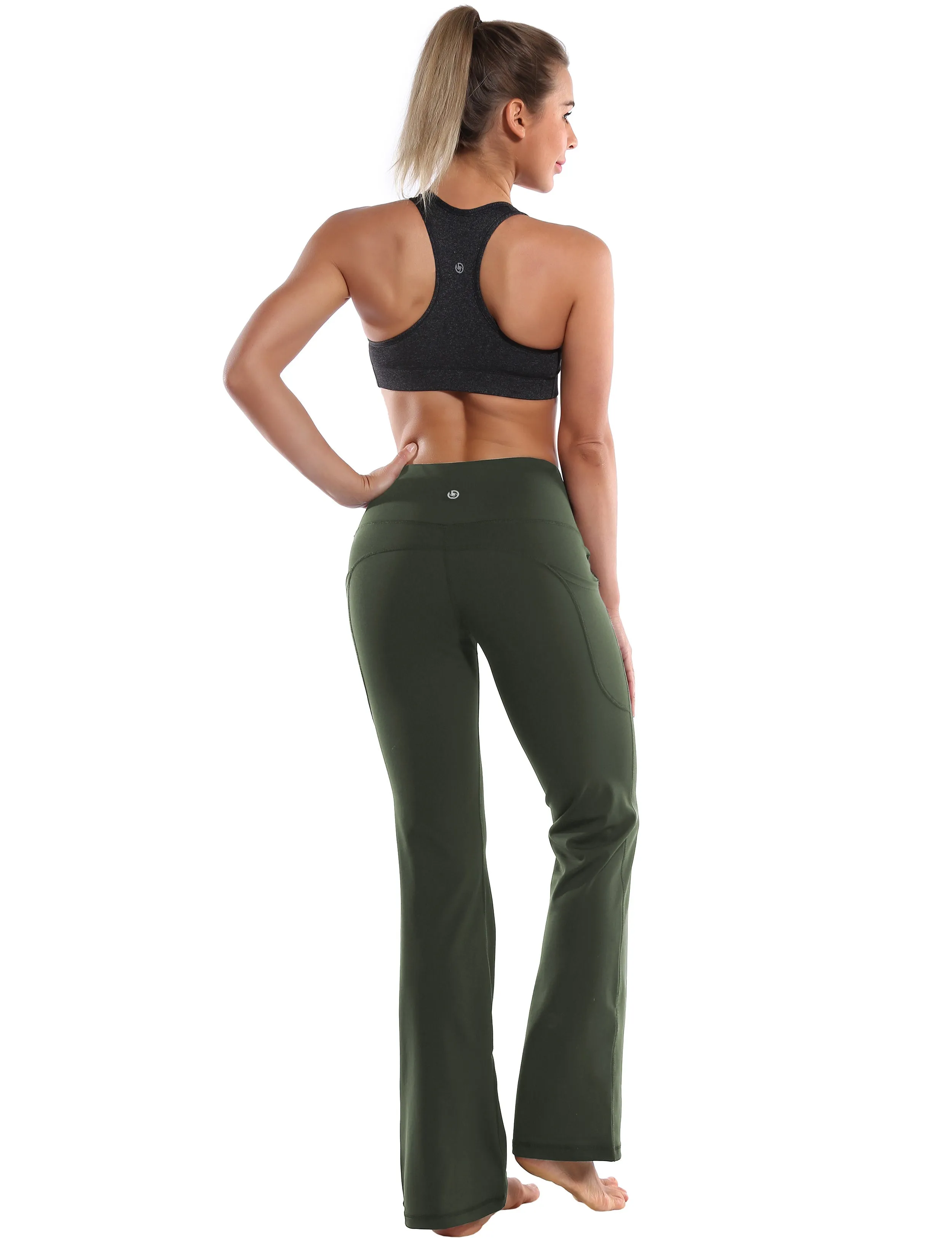 29" 31" 33" 35" 37"  Side Pockets Bootcut Leggings olivegreen_Plus Size