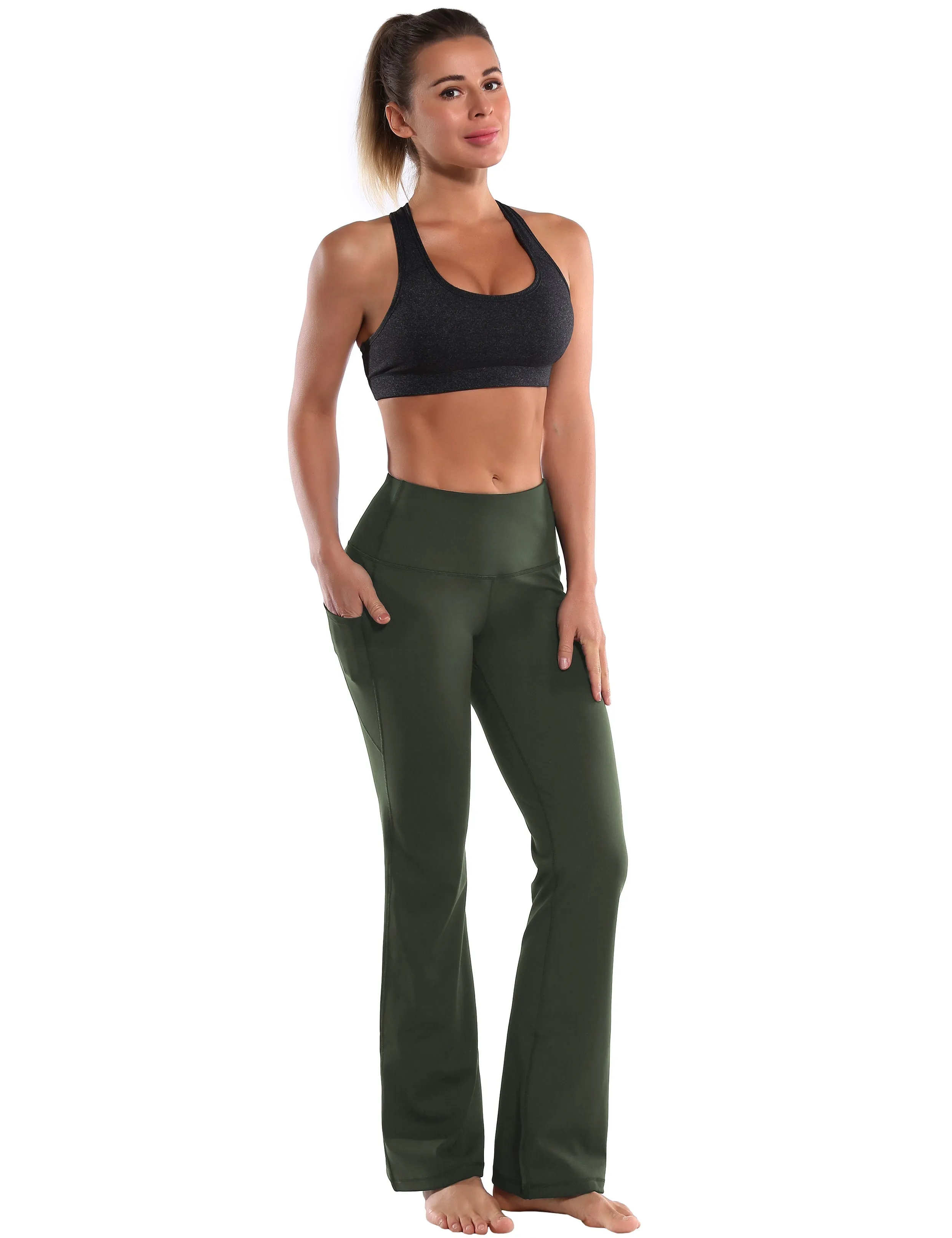 29" 31" 33" 35" 37"  Side Pockets Bootcut Leggings olivegreen_Plus Size