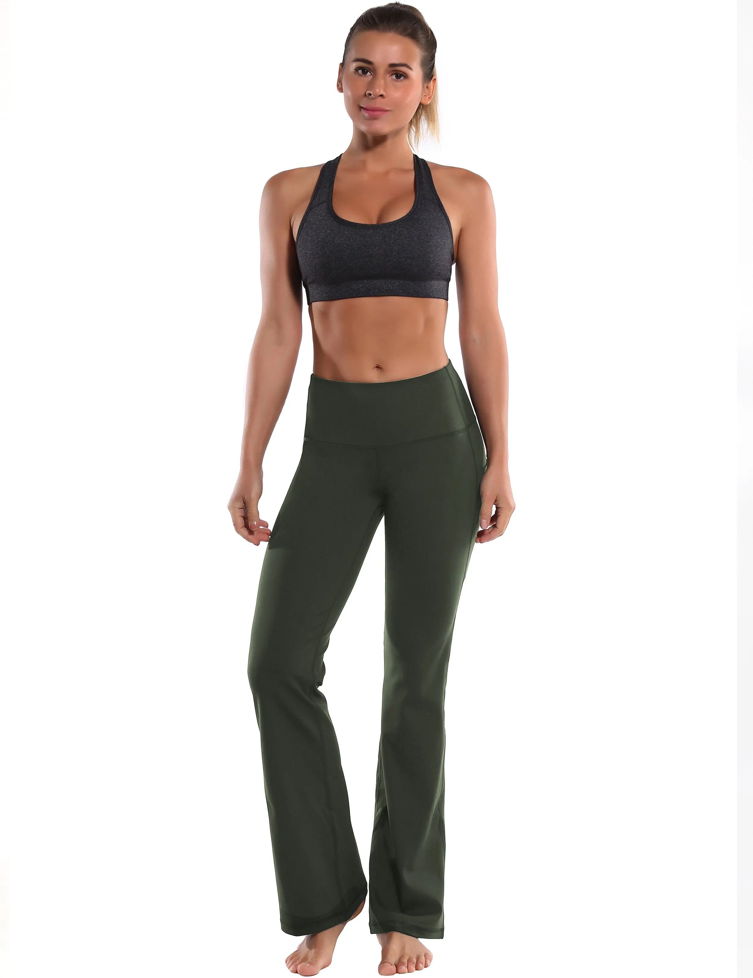 29" 31" 33" 35" 37"  Side Pockets Bootcut Leggings olivegreen_Plus Size