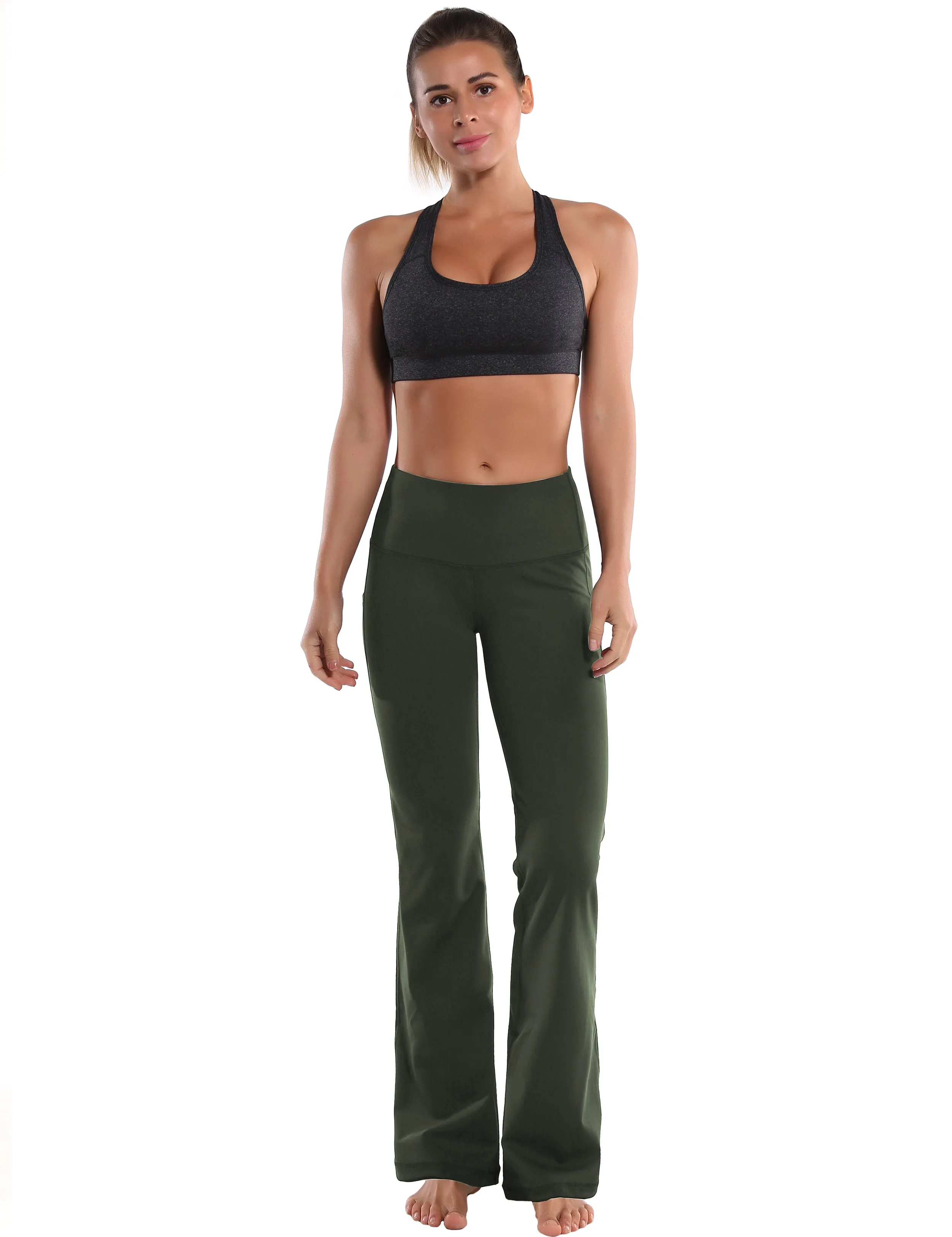 29" 31" 33" 35" 37"  Side Pockets Bootcut Leggings olivegreen_Plus Size