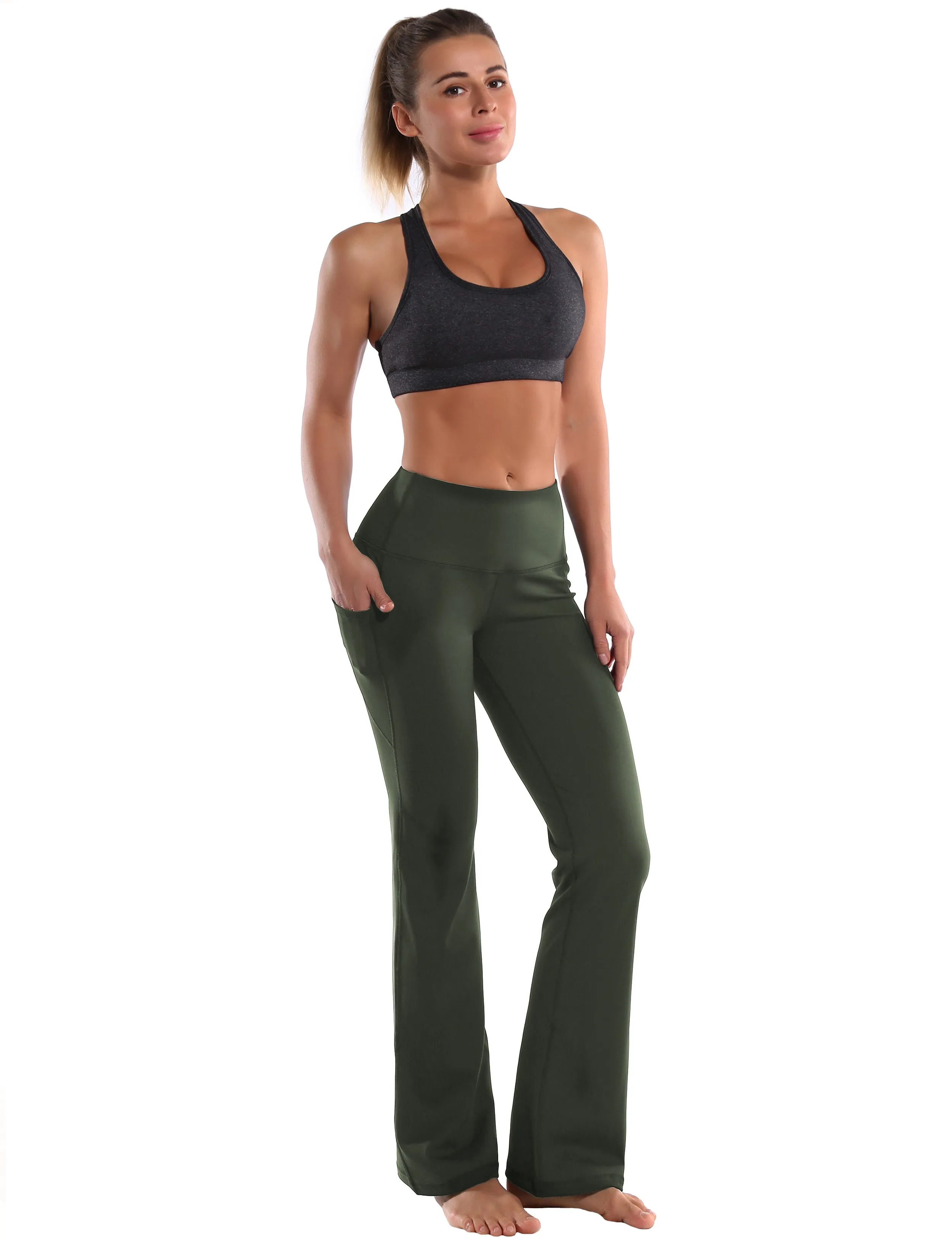 29" 31" 33" 35" 37"  Side Pockets Bootcut Leggings olivegreen_Plus Size