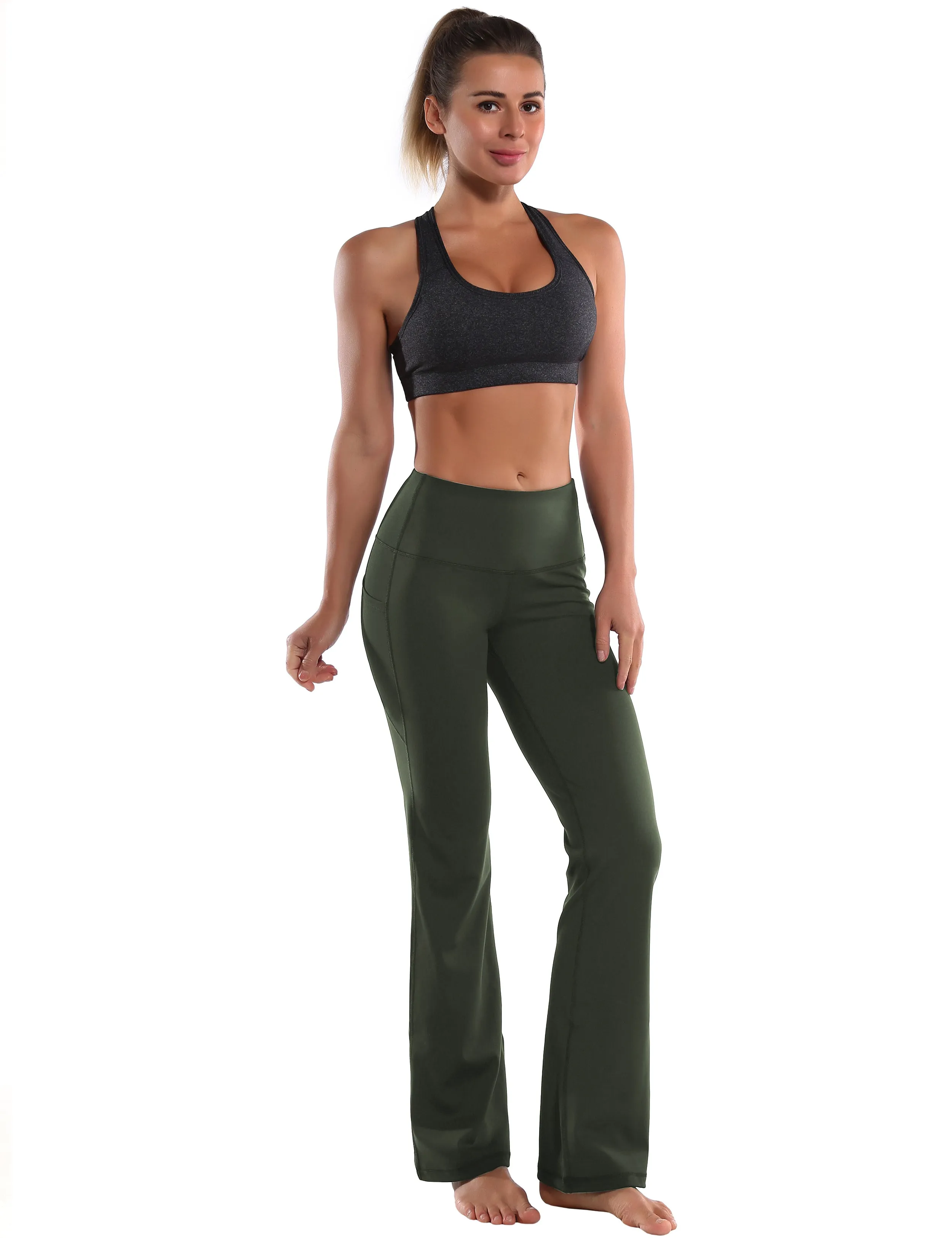 29" 31" 33" 35" 37"  Side Pockets Bootcut Leggings olivegreen_Plus Size