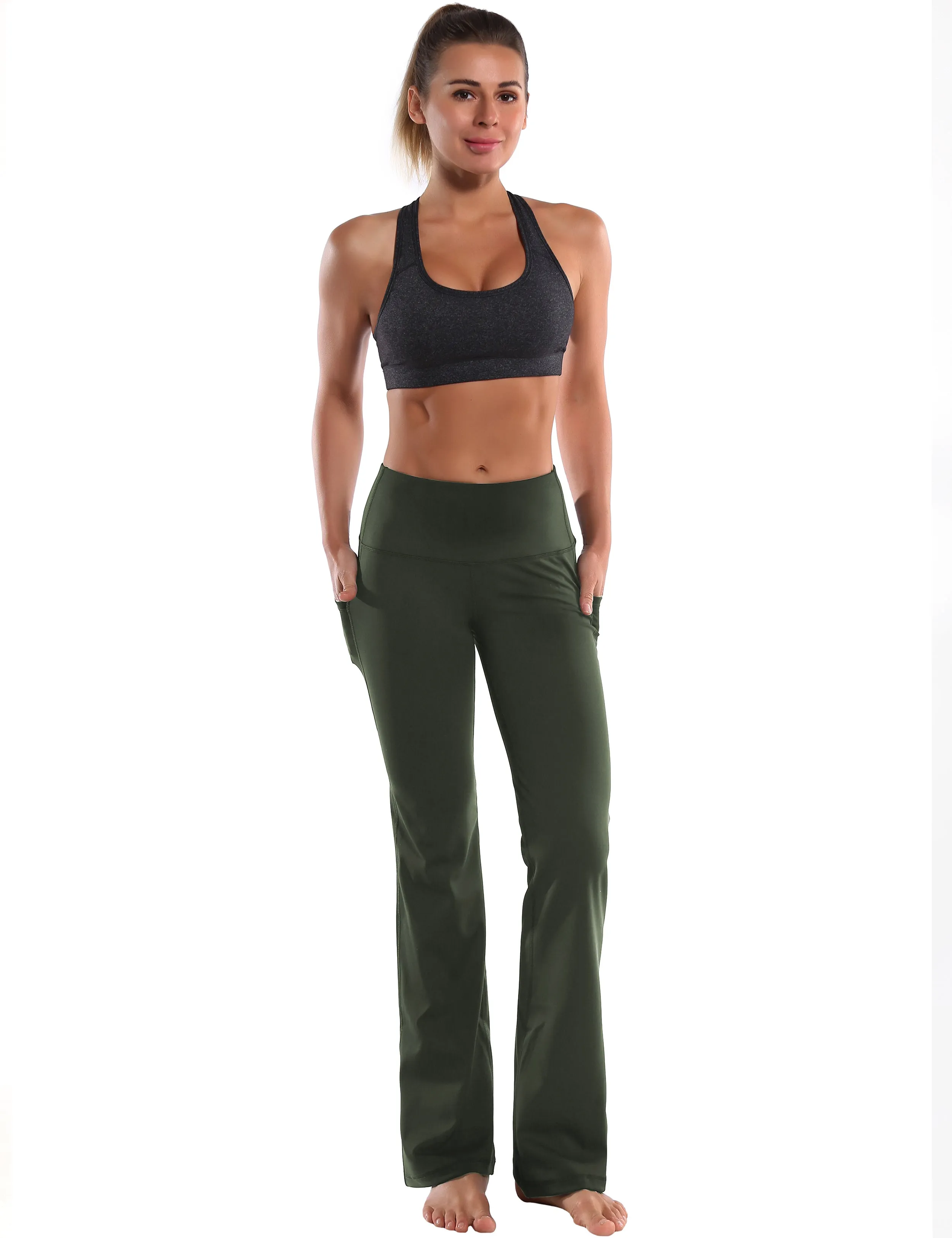 29" 31" 33" 35" 37"  Side Pockets Bootcut Leggings olivegreen_Plus Size