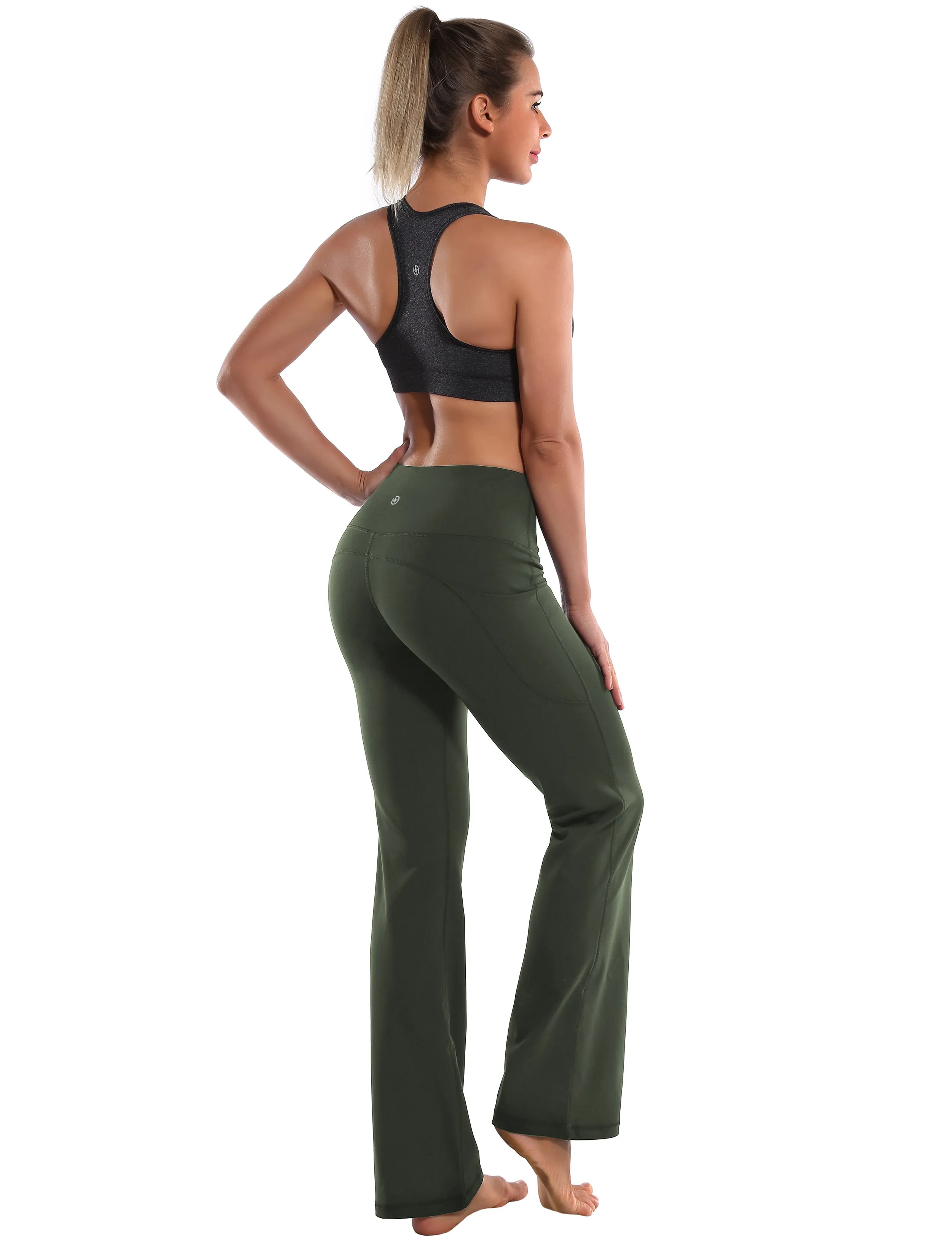 29" 31" 33" 35" 37"  Side Pockets Bootcut Leggings olivegreen_Plus Size