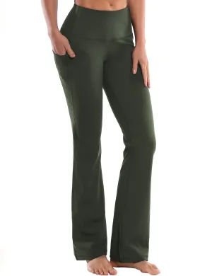29" 31" 33" 35" 37"  Side Pockets Bootcut Leggings olivegreen_Plus Size