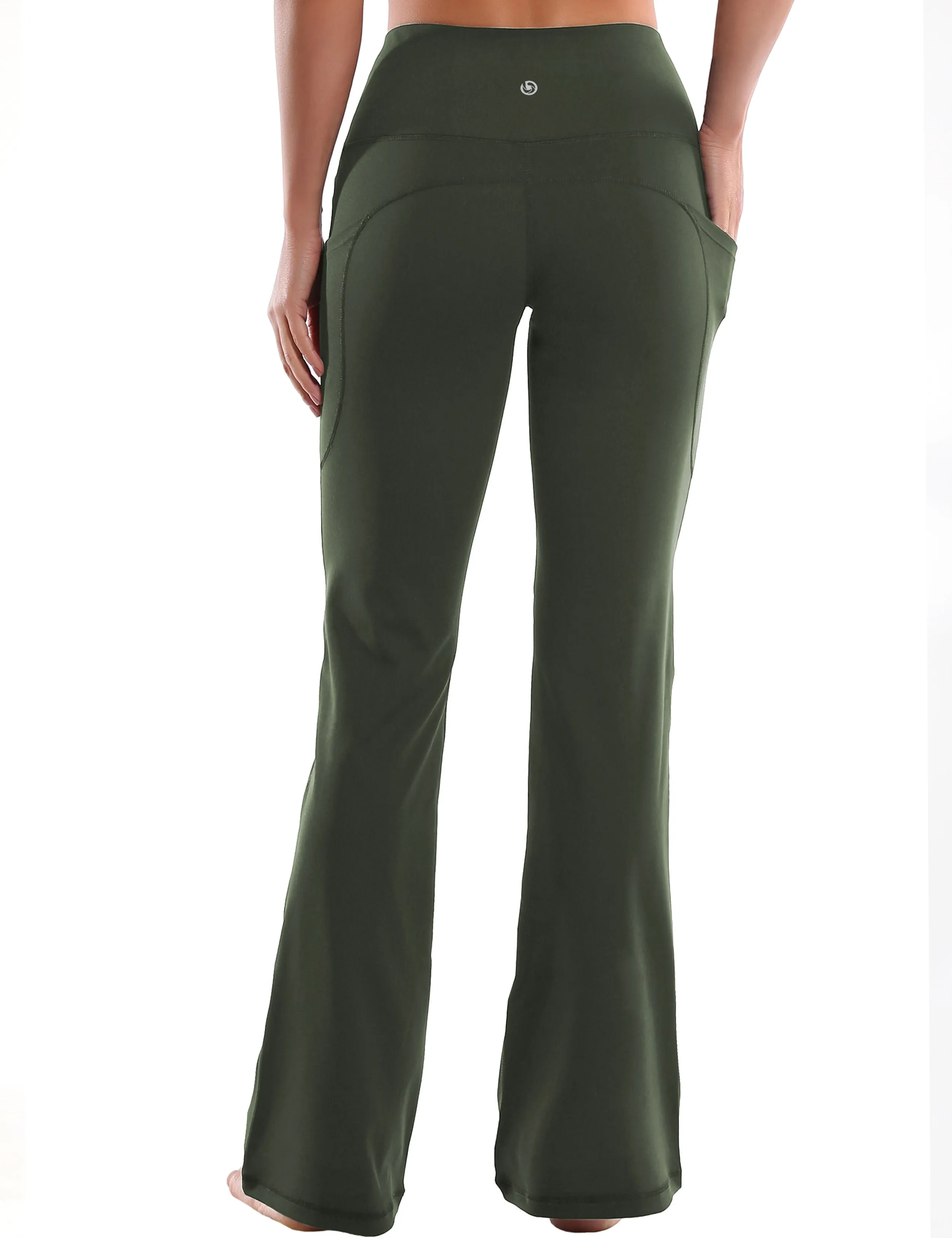 29" 31" 33" 35" 37"  Side Pockets Bootcut Leggings olivegreen_Plus Size