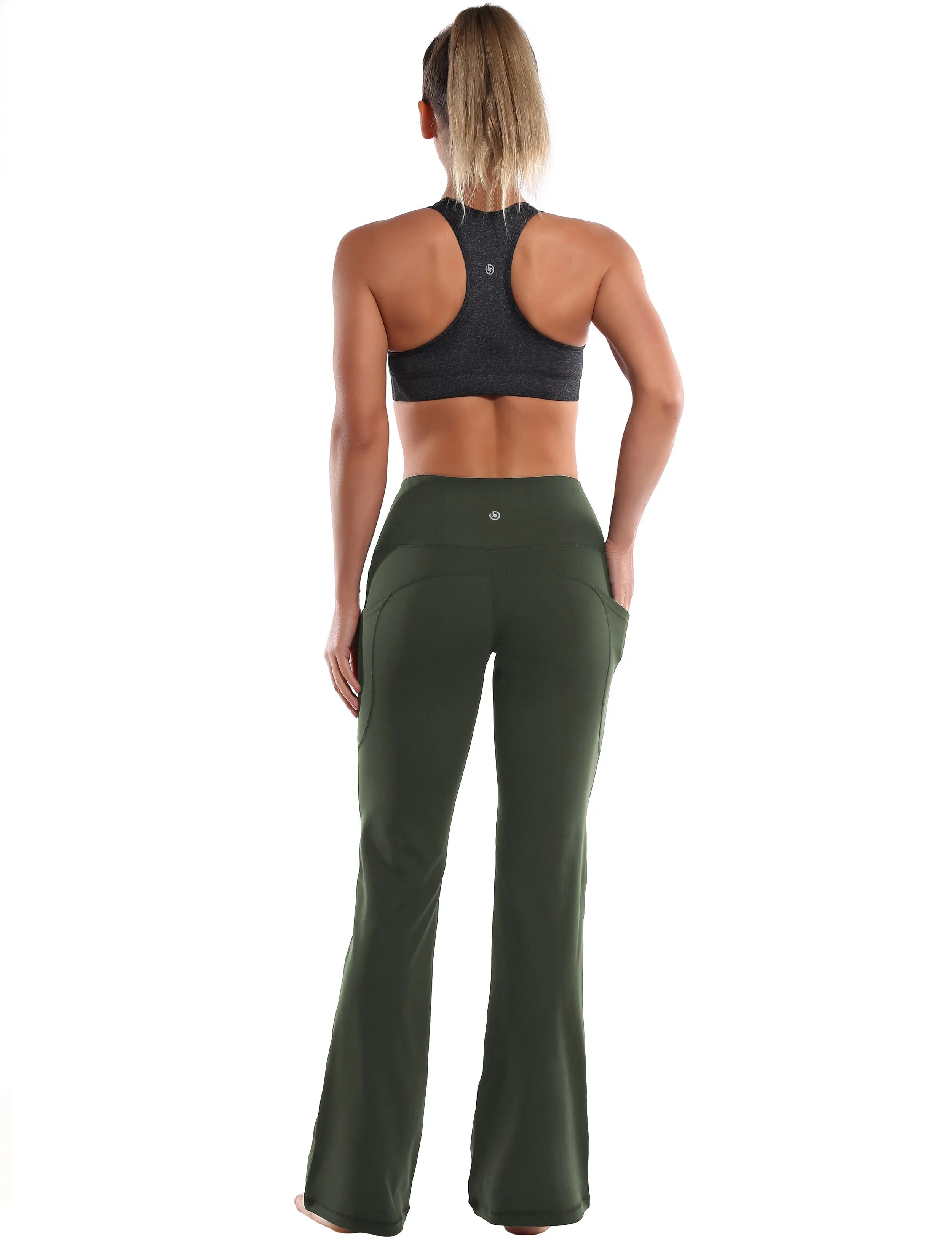 29" 31" 33" 35" 37"  Side Pockets Bootcut Leggings olivegreen_Plus Size