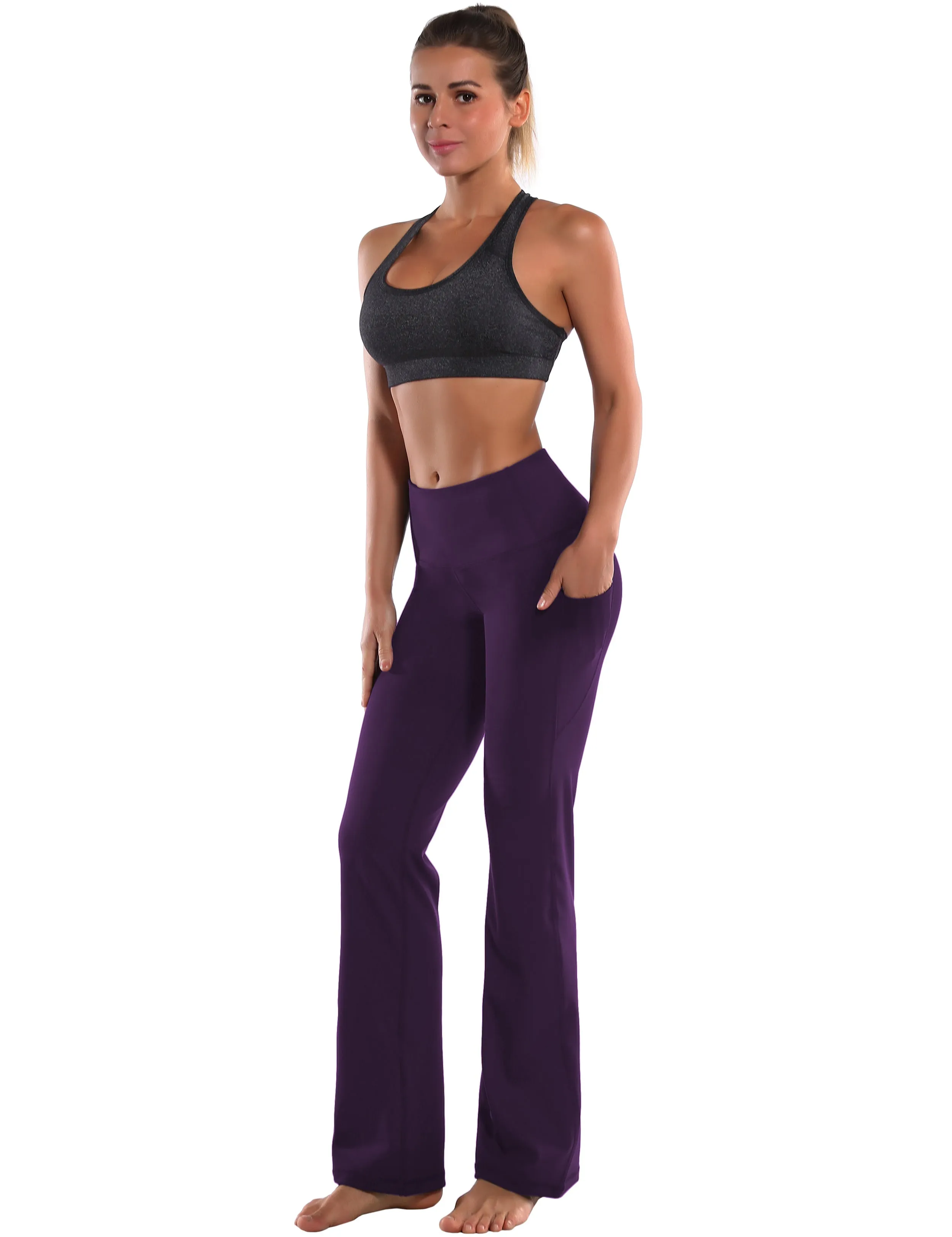 29" 31" 33" 35" 37"  Side Pockets Bootcut Leggings pansypurple_Tall Size