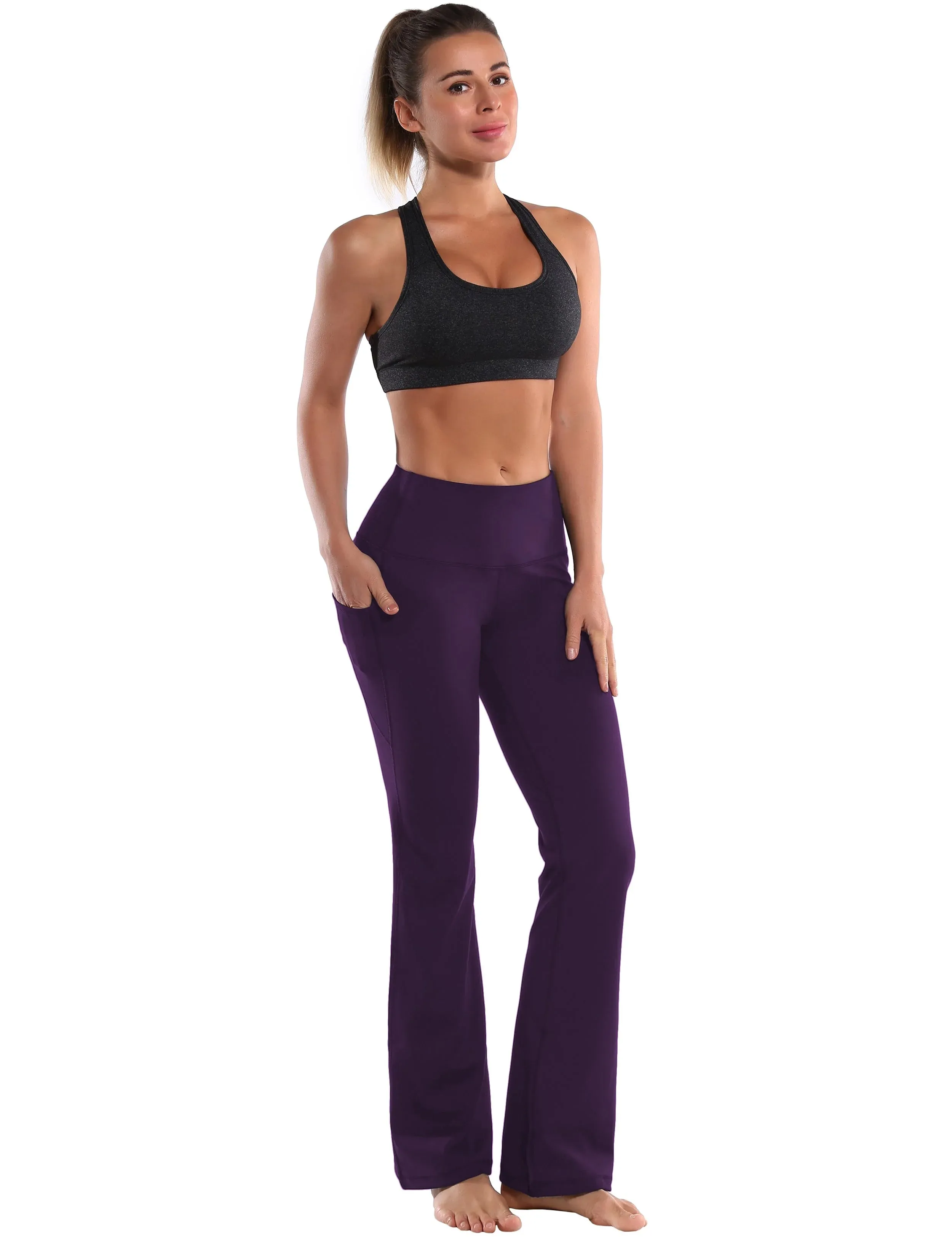 29" 31" 33" 35" 37"  Side Pockets Bootcut Leggings pansypurple_yogastudio