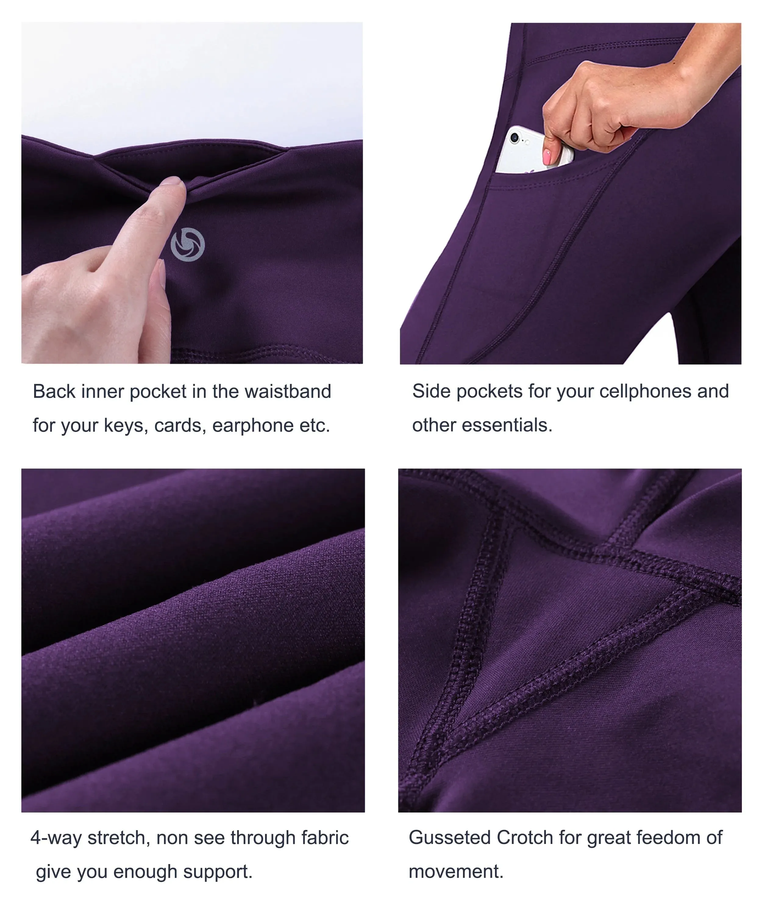 29" 31" 33" 35" 37"  Side Pockets Bootcut Leggings pansypurple_yogastudio