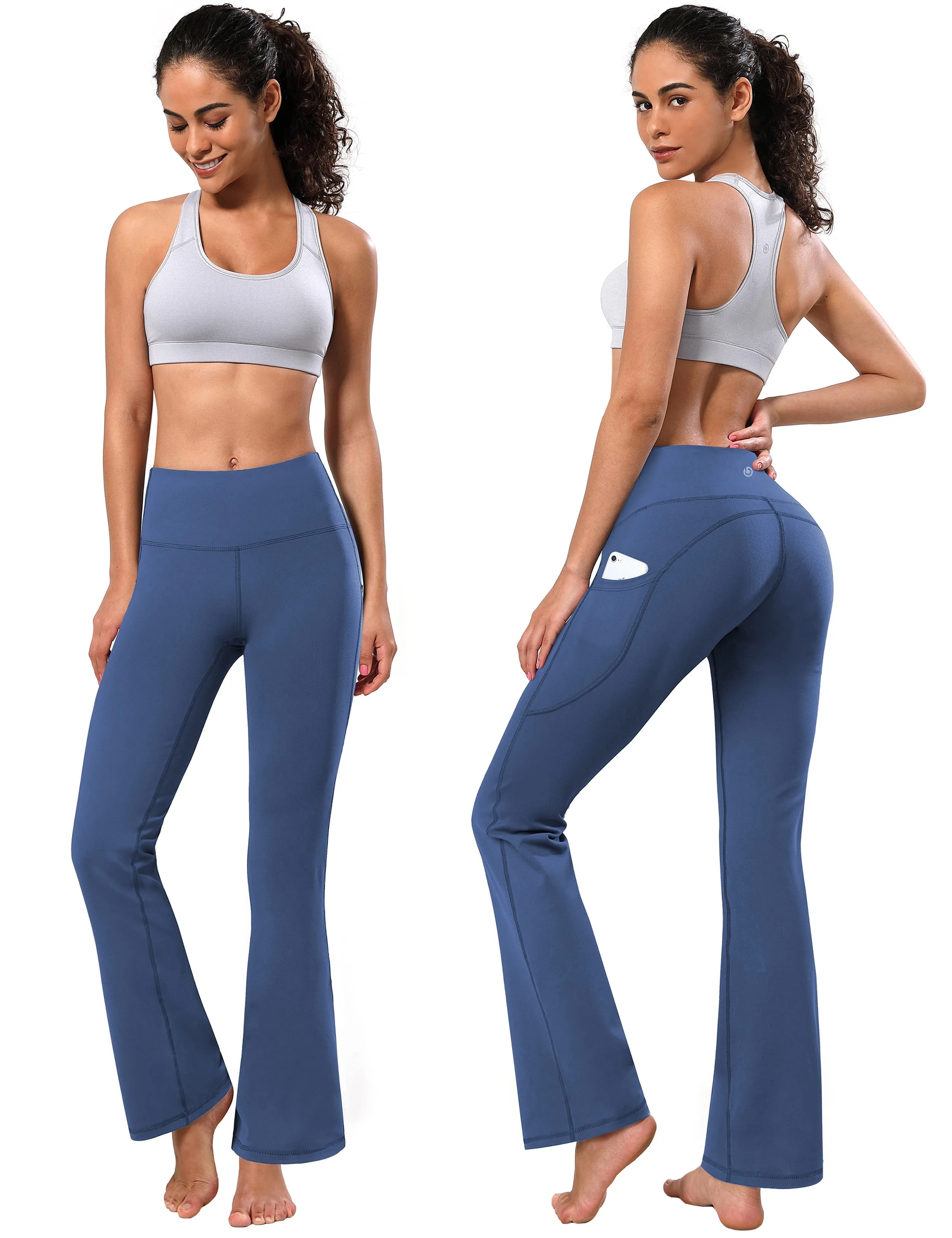 29" 31" 33" 35" 37"  Side Pockets Bootcut Leggings purplishblue_Jogging