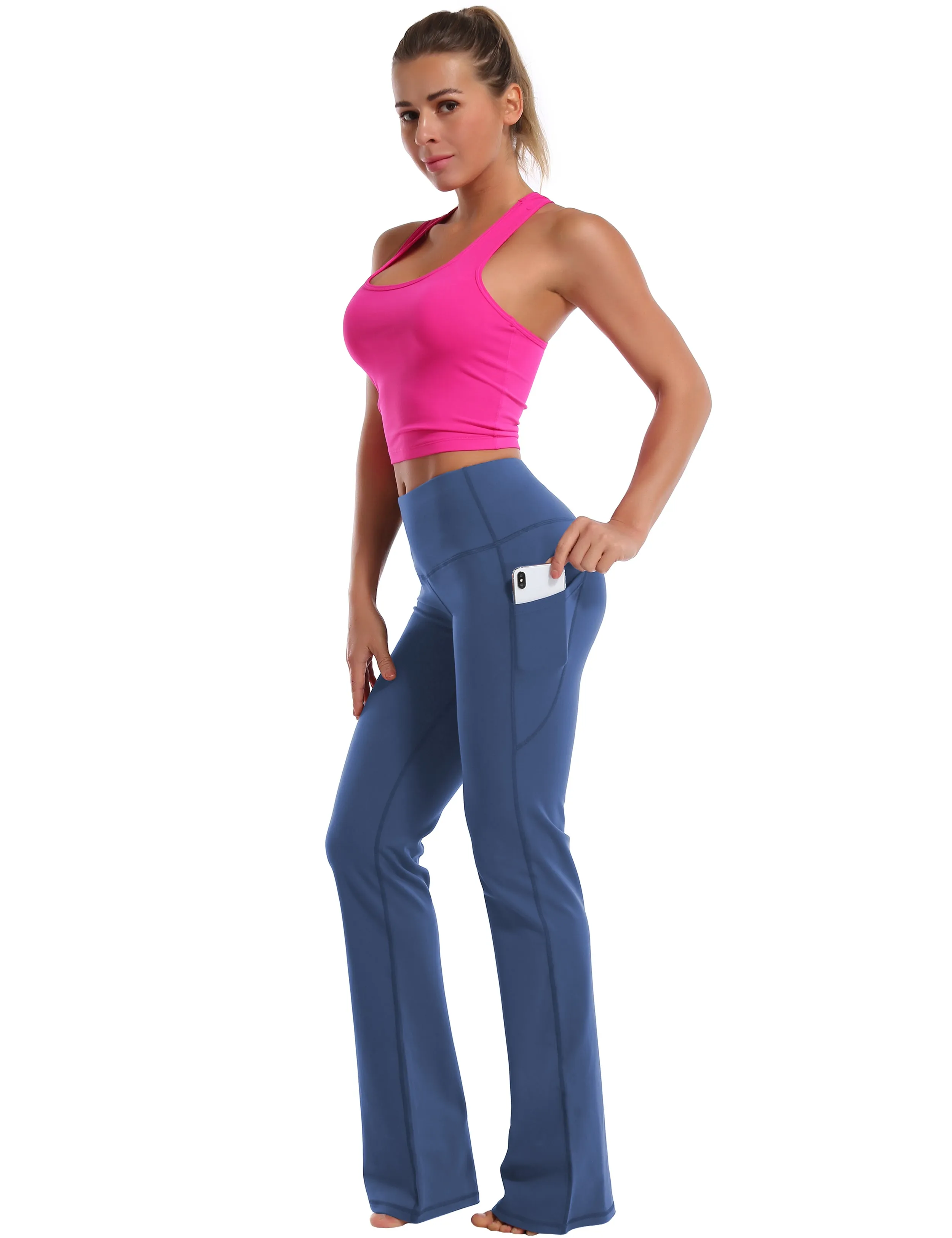 29" 31" 33" 35" 37"  Side Pockets Bootcut Leggings purplishblue_Jogging
