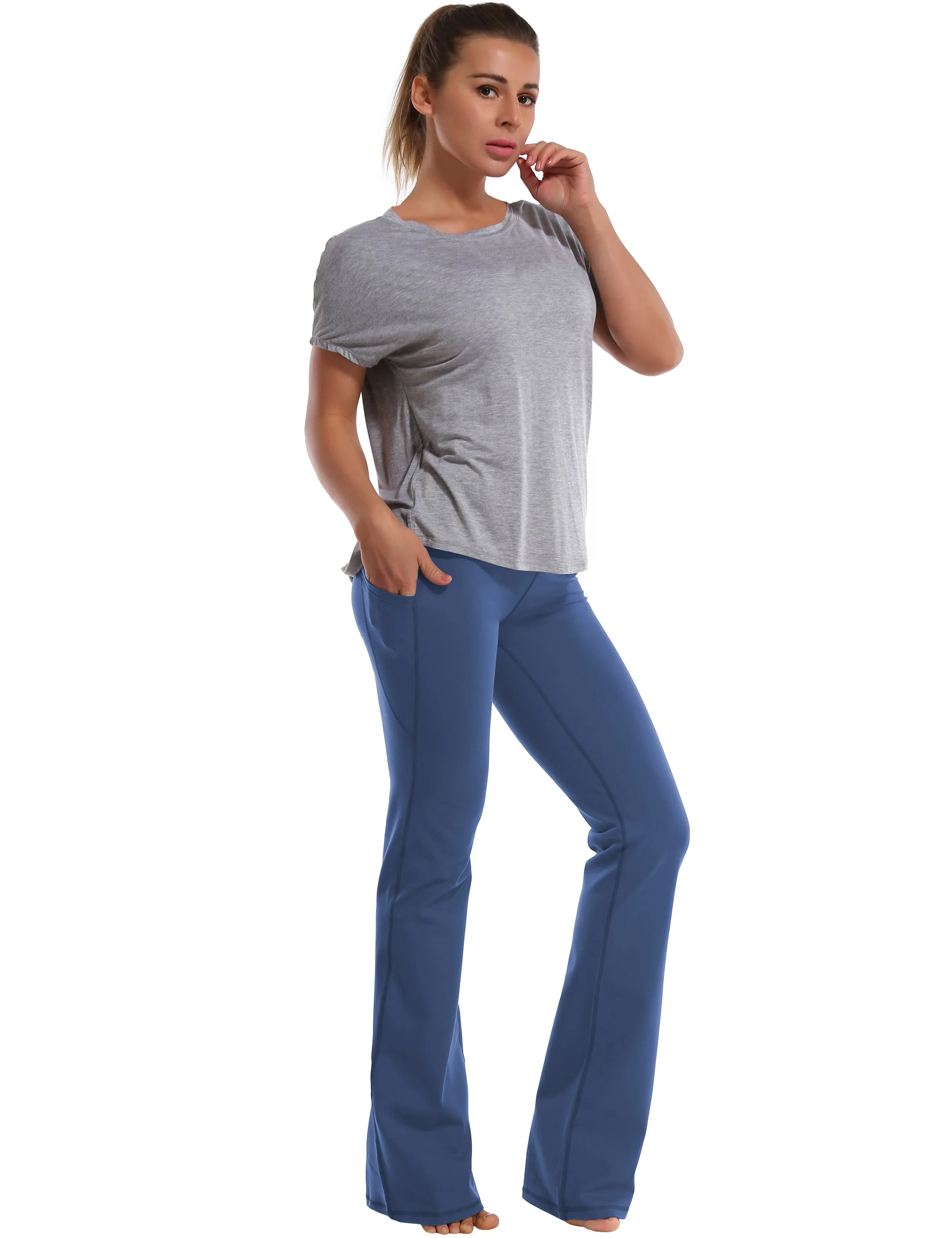 29" 31" 33" 35" 37"  Side Pockets Bootcut Leggings purplishblue_Jogging