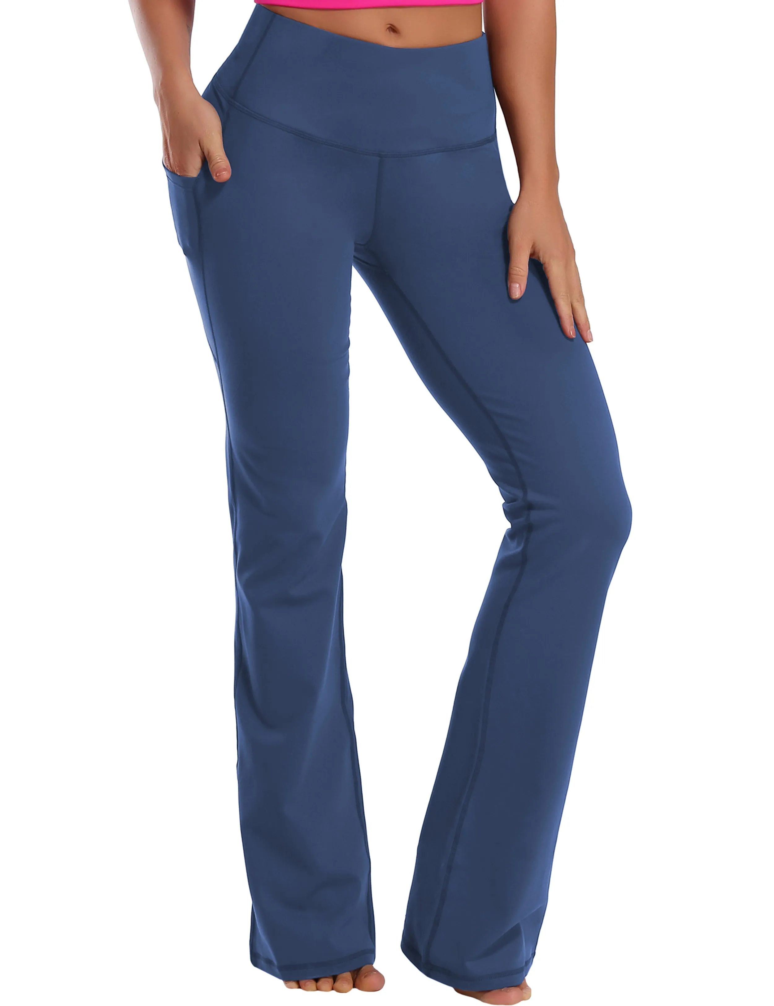 29" 31" 33" 35" 37"  Side Pockets Bootcut Leggings purplishblue_Jogging