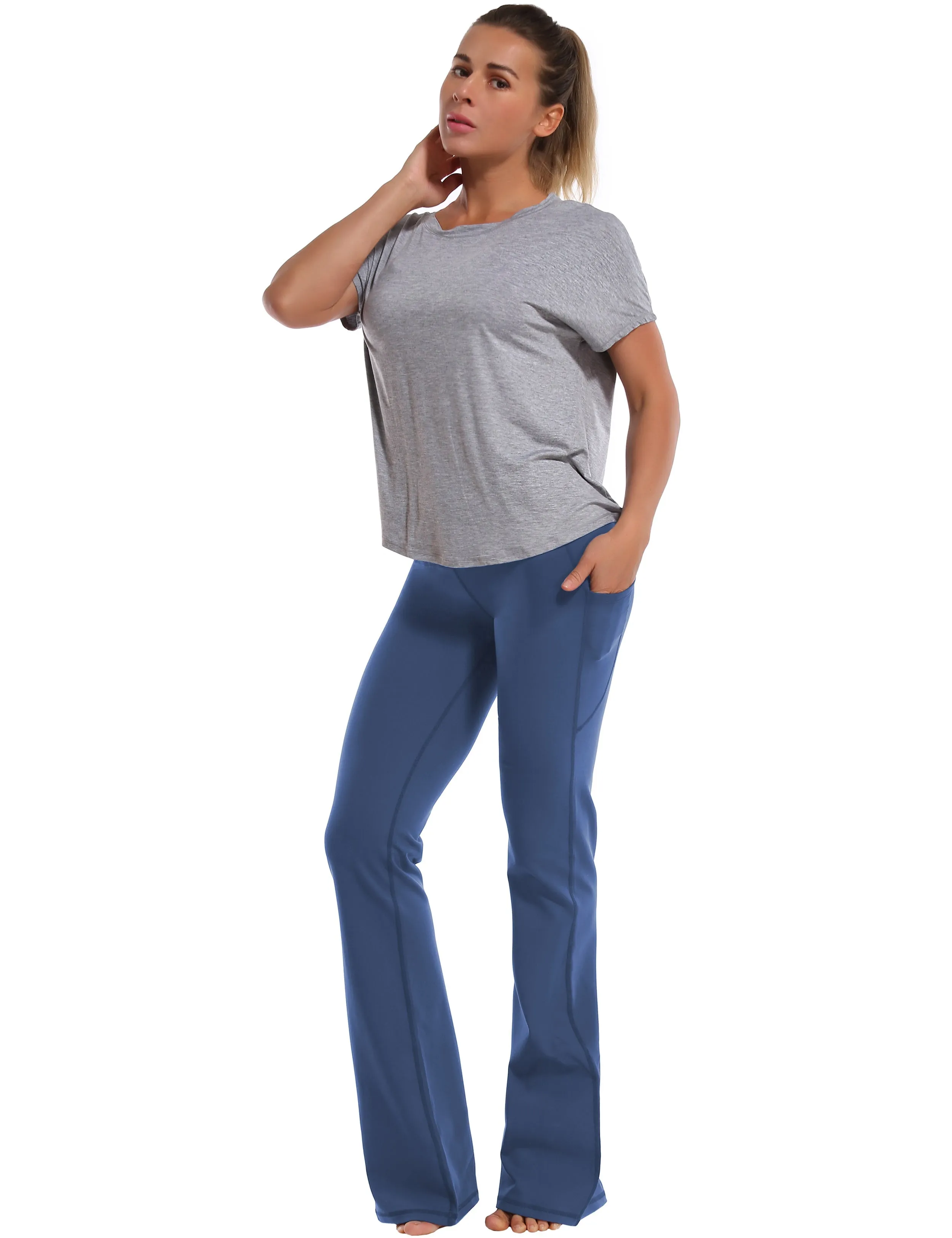 29" 31" 33" 35" 37"  Side Pockets Bootcut Leggings purplishblue_Jogging